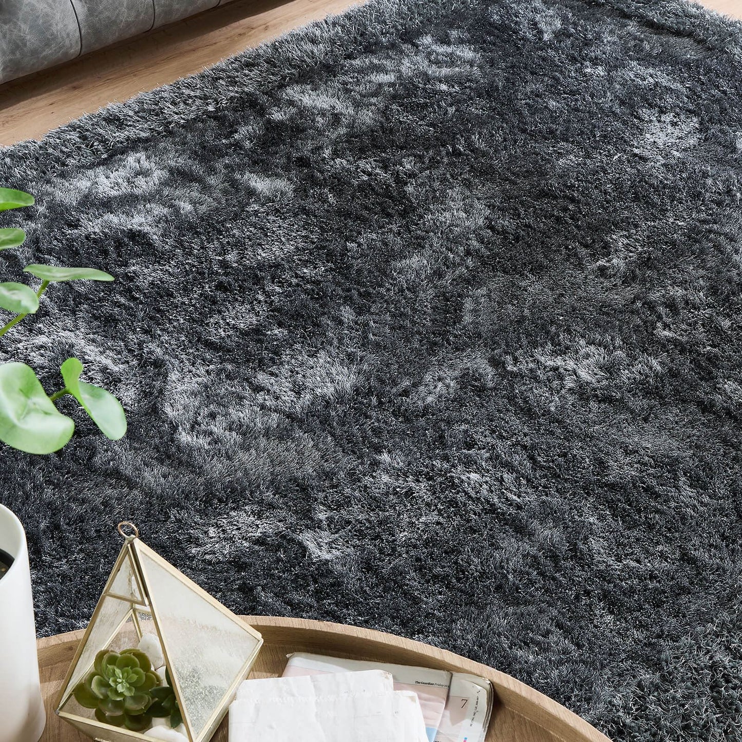 Origins Shimmer Shaggy Border Charcoal Rug