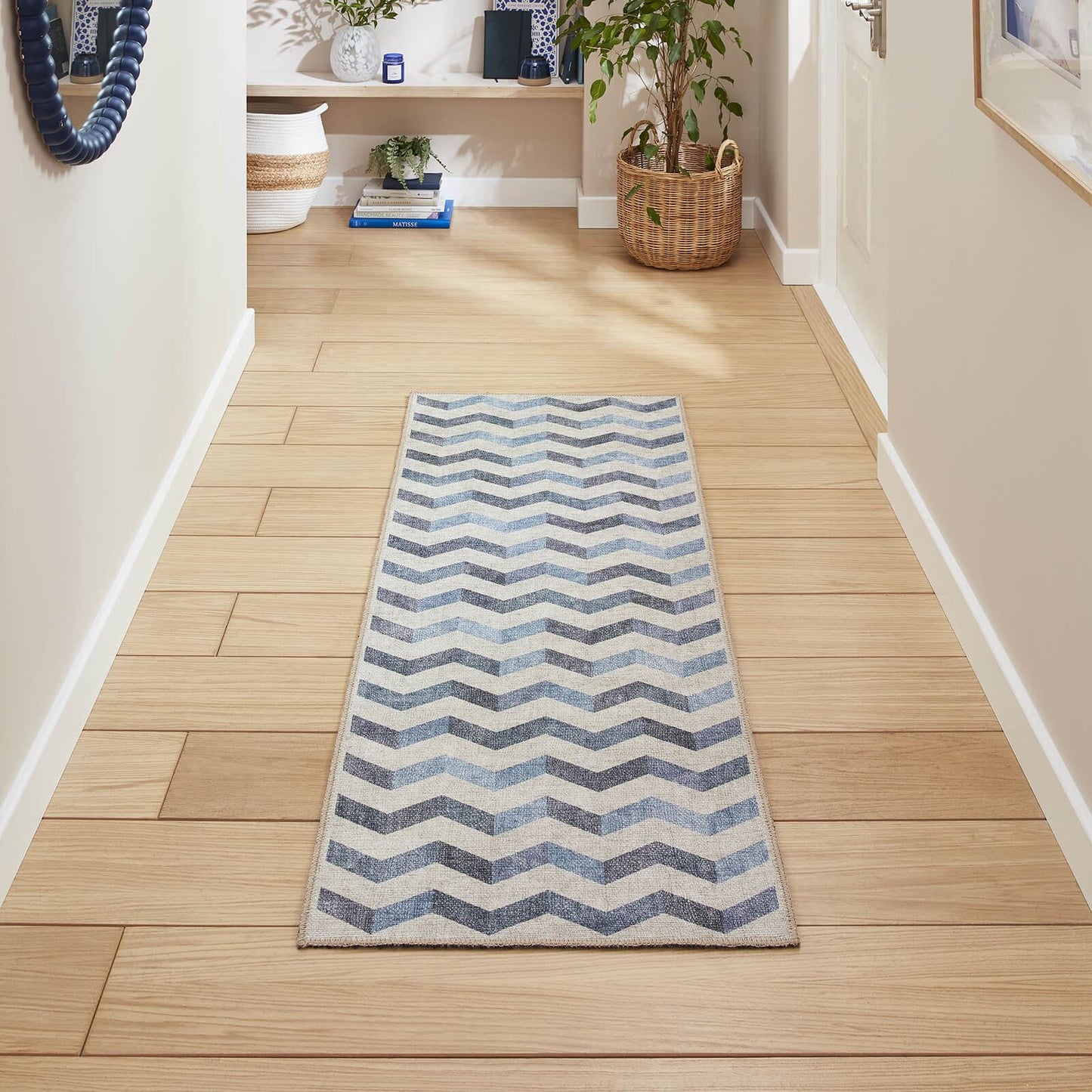 Coral H1059 Blue  Modern Washable Rug