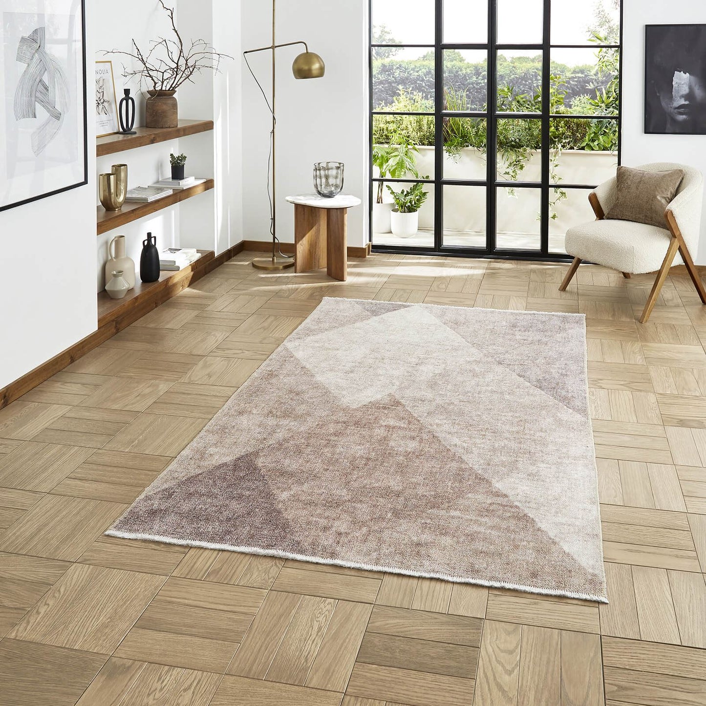 Whisper H1065 Beige/Brown Modern Washable Rug - 150 x 230cm (5ft 0" x 7ft 6")
