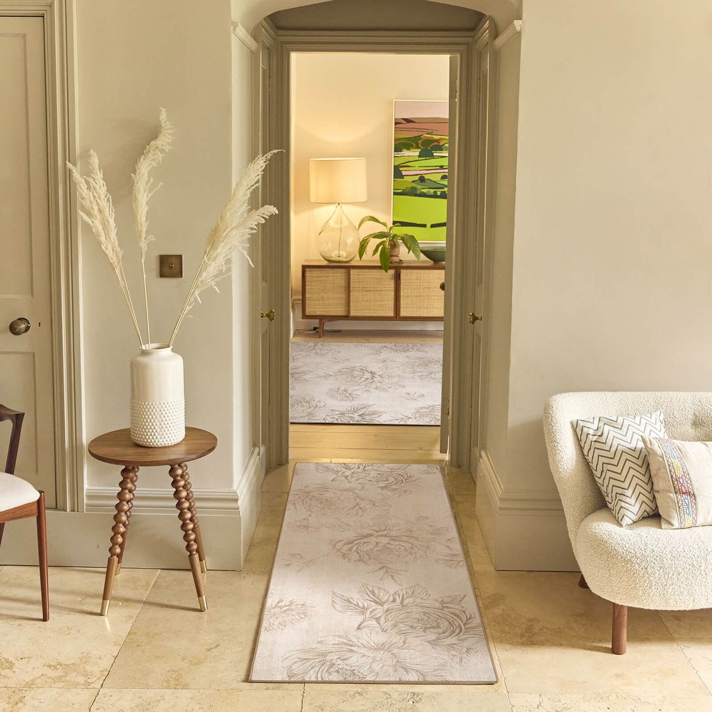 Hug Rug Eco-Washable Muted Floral Beige 75x220