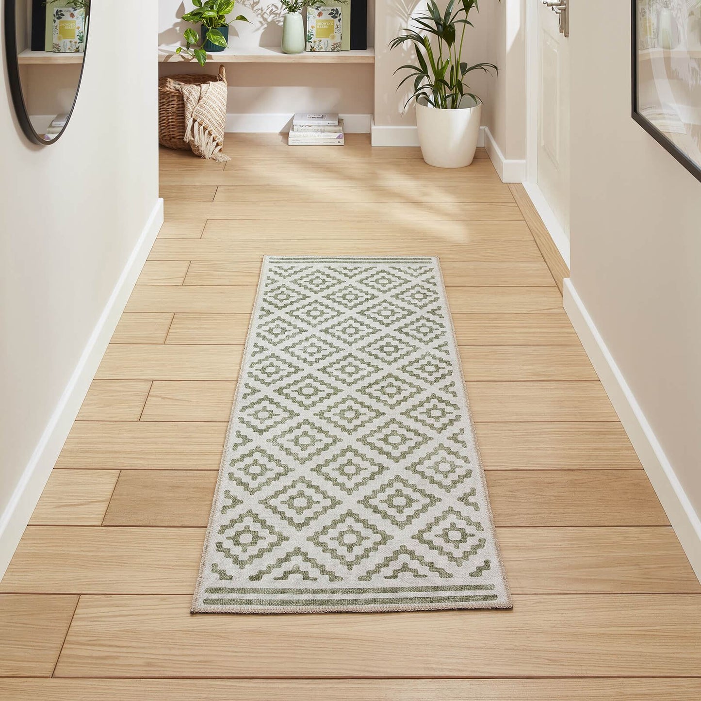 Coral H1058 Green Modern Washable Rug