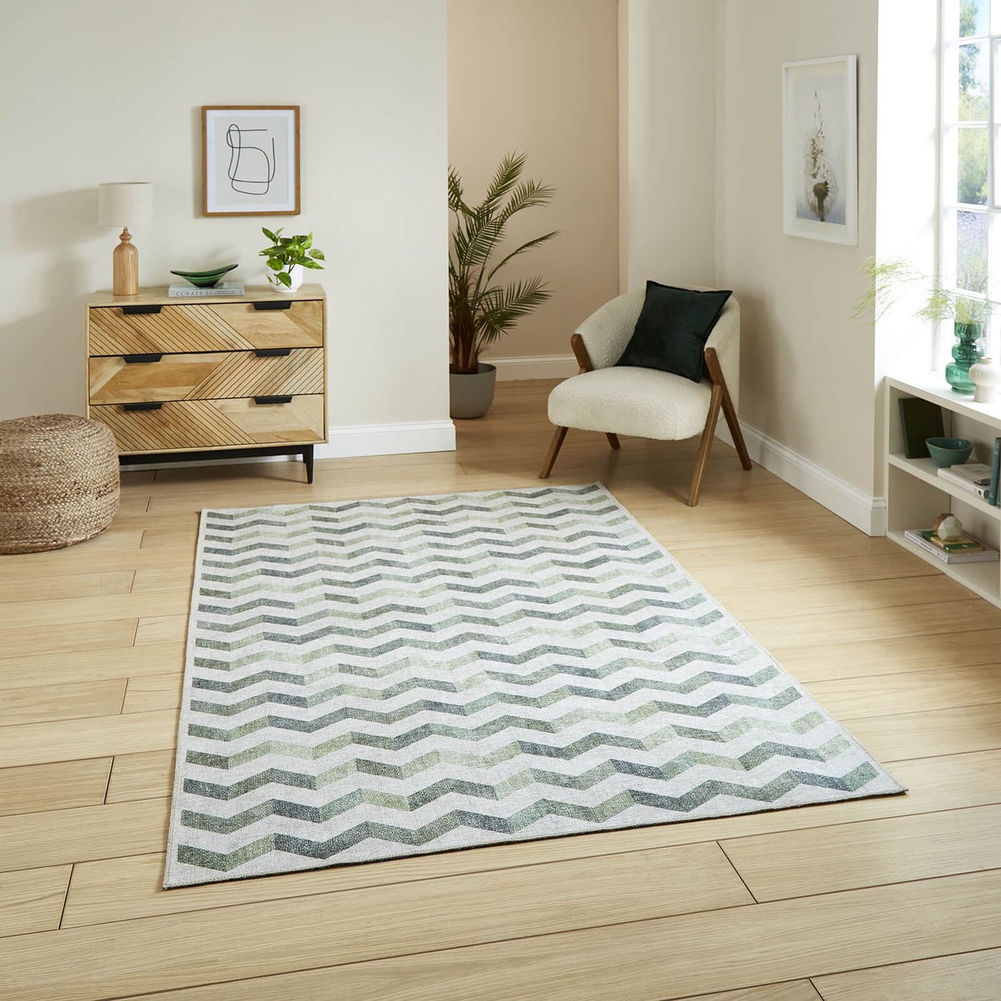 Coral H1059 Green  Modern Washable Rug