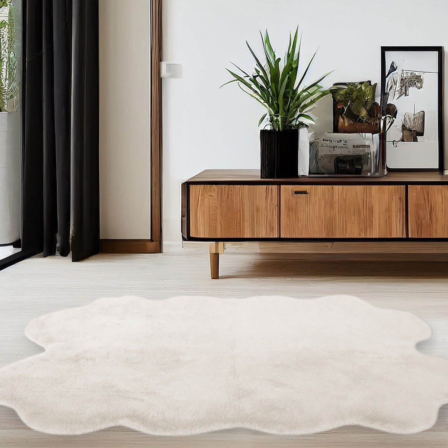 Luxury Faux Fur Ivory Plain Rug