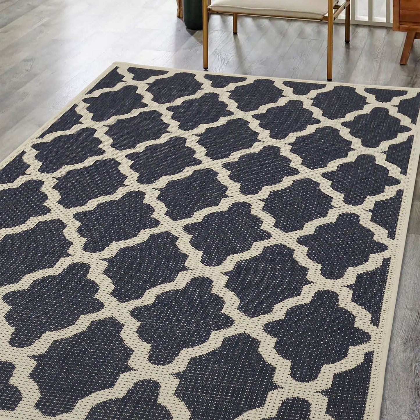 Flatweave Gel Trellis Navy Rug
