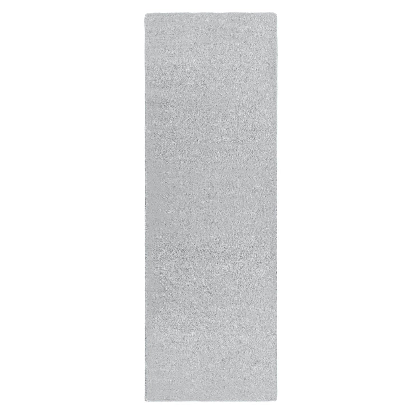 Washable Faux Fur Plain Grey Rug