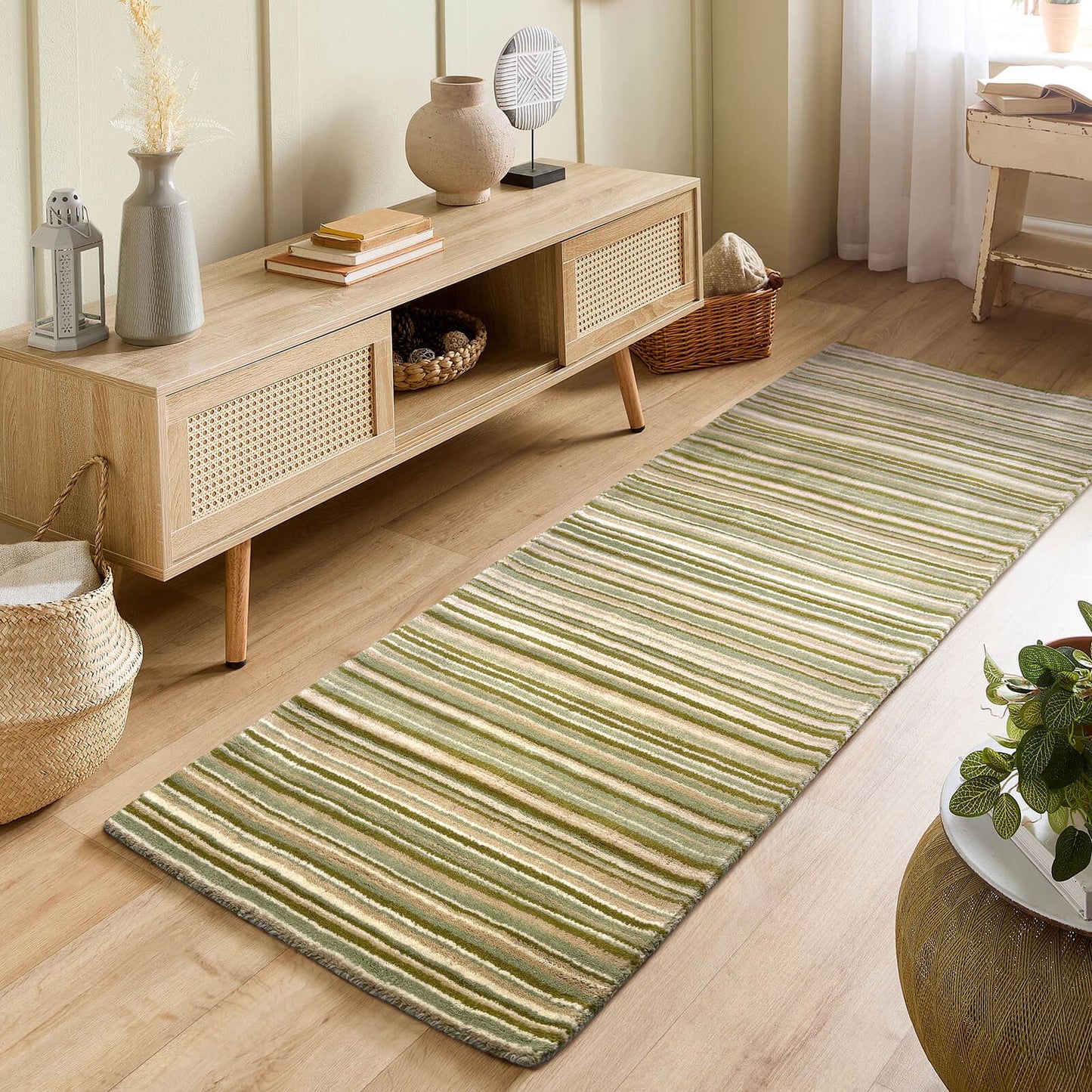 Origins Fine Stripes Green Rug - 67 x 200cm Hall Runner