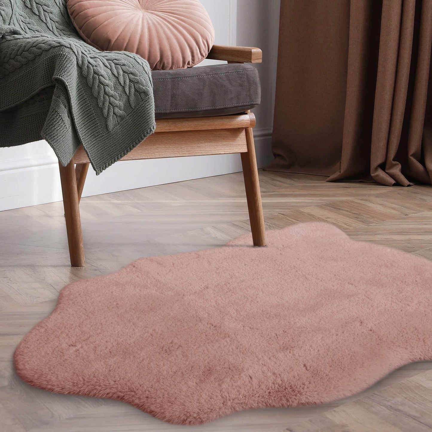 Luxury Faux Fur Blush Plain Rug