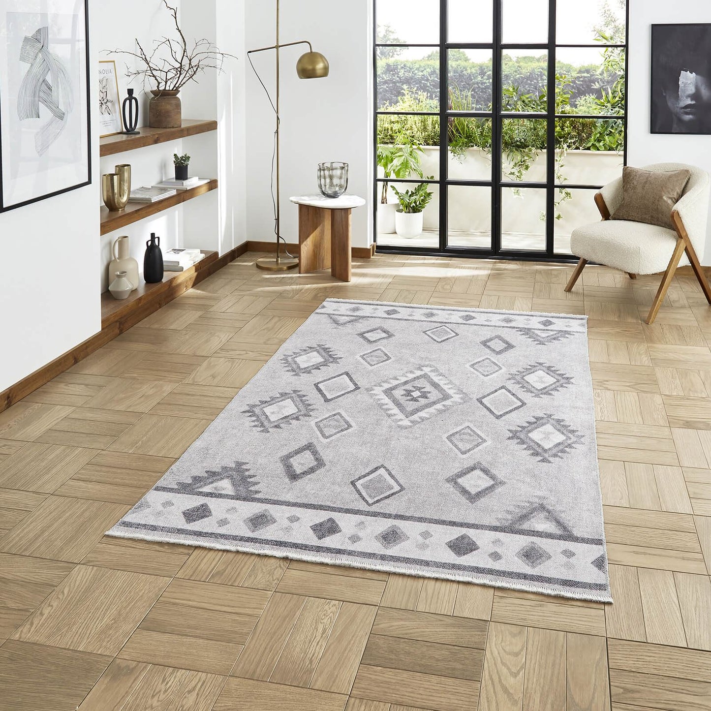 Whisper H1066 Grey/Green Modern Washable Rug