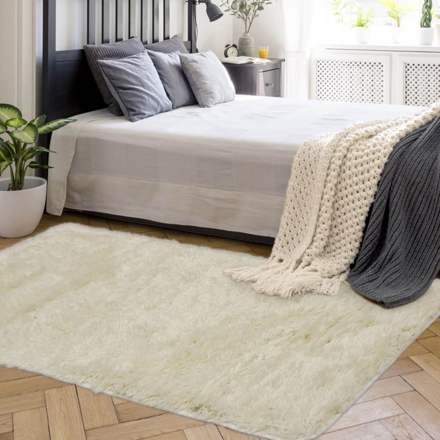 Soft Washable Cosy Ivory Plain Rug
