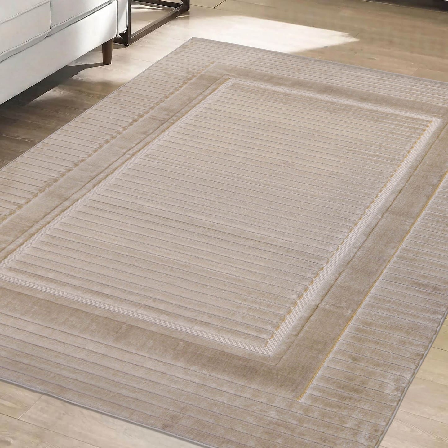 Malmo Border Natural Contemporary Rug