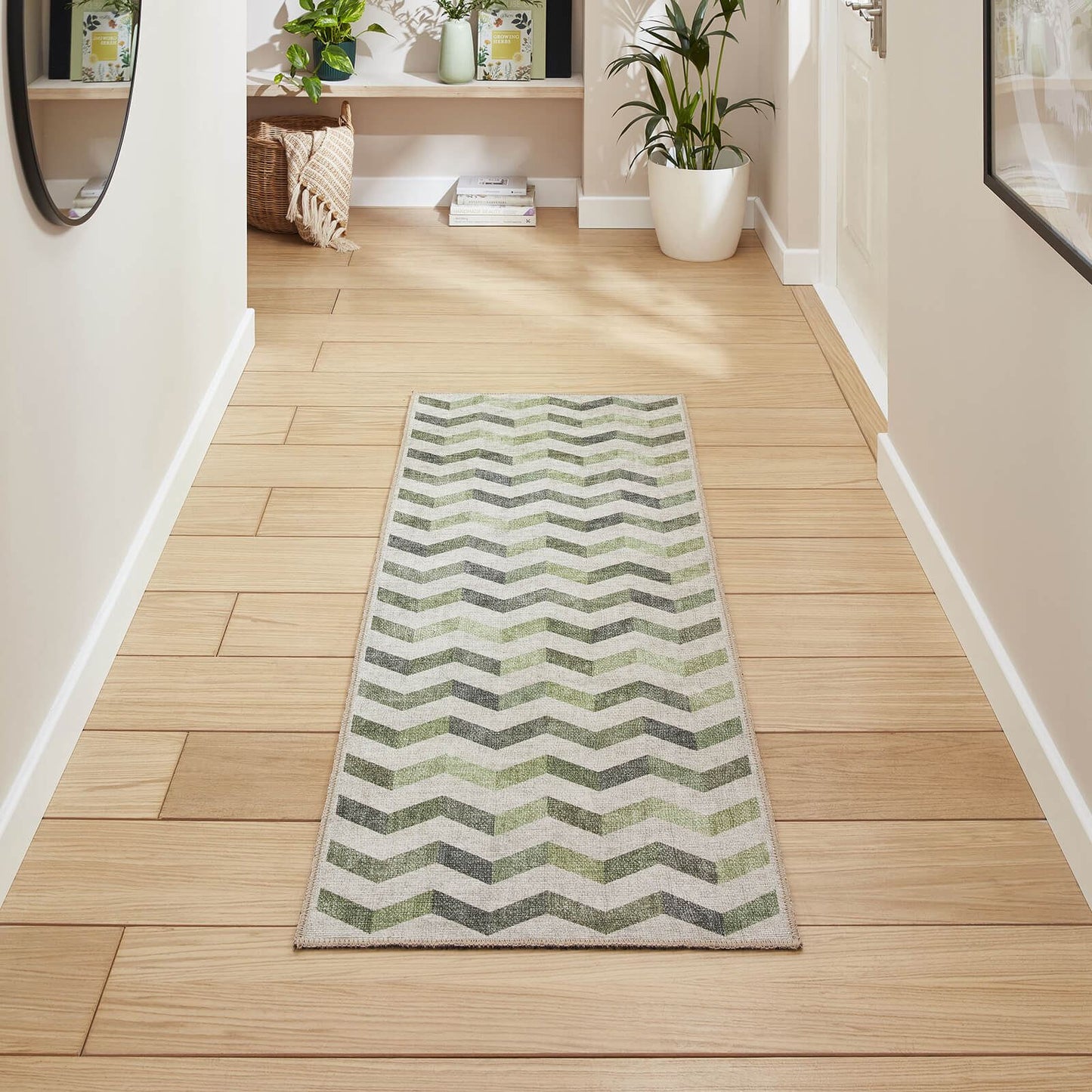 Coral H1059 Green  Modern Washable Rug