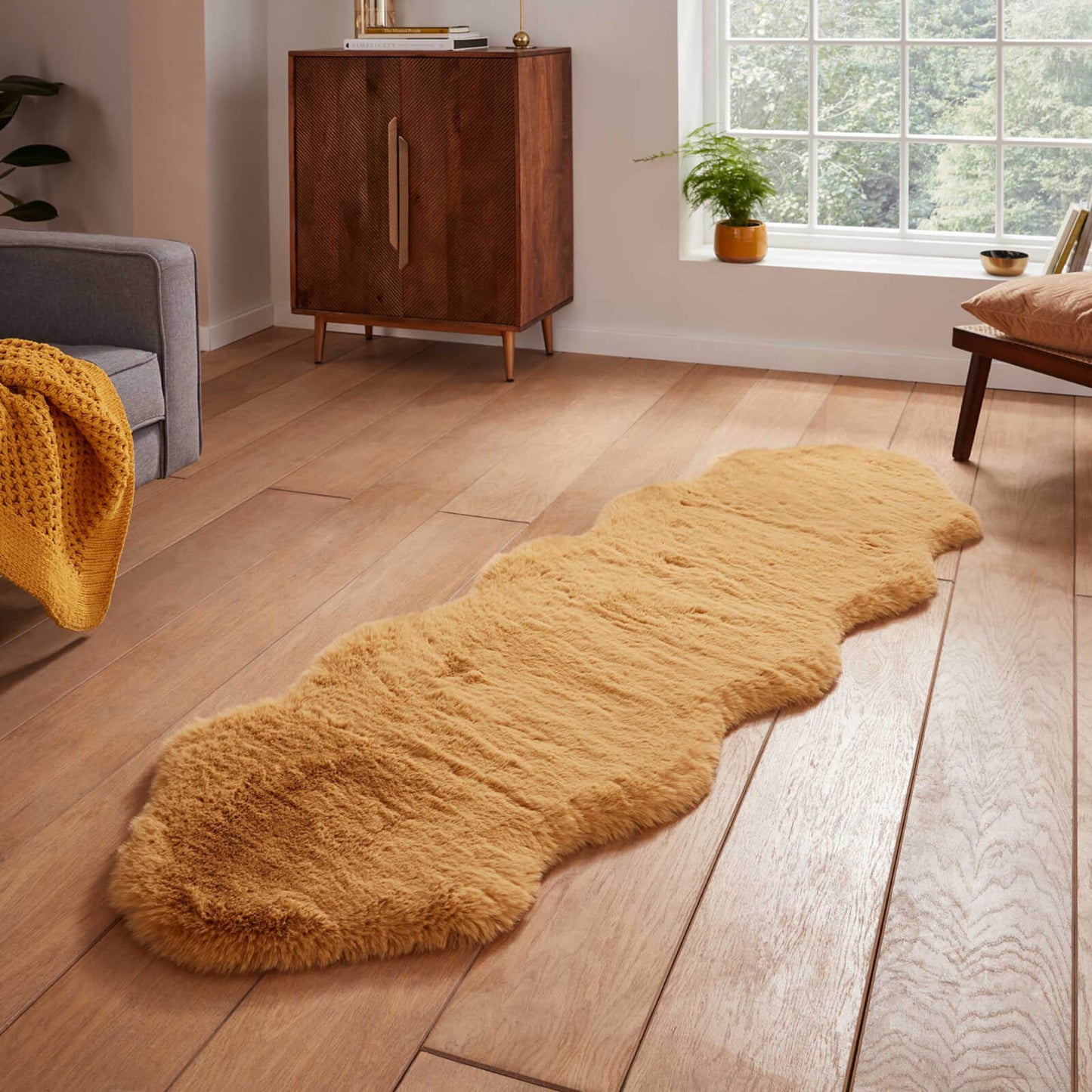 Super Teddy Mustard Double Sheepskin Rug - 060 x 180