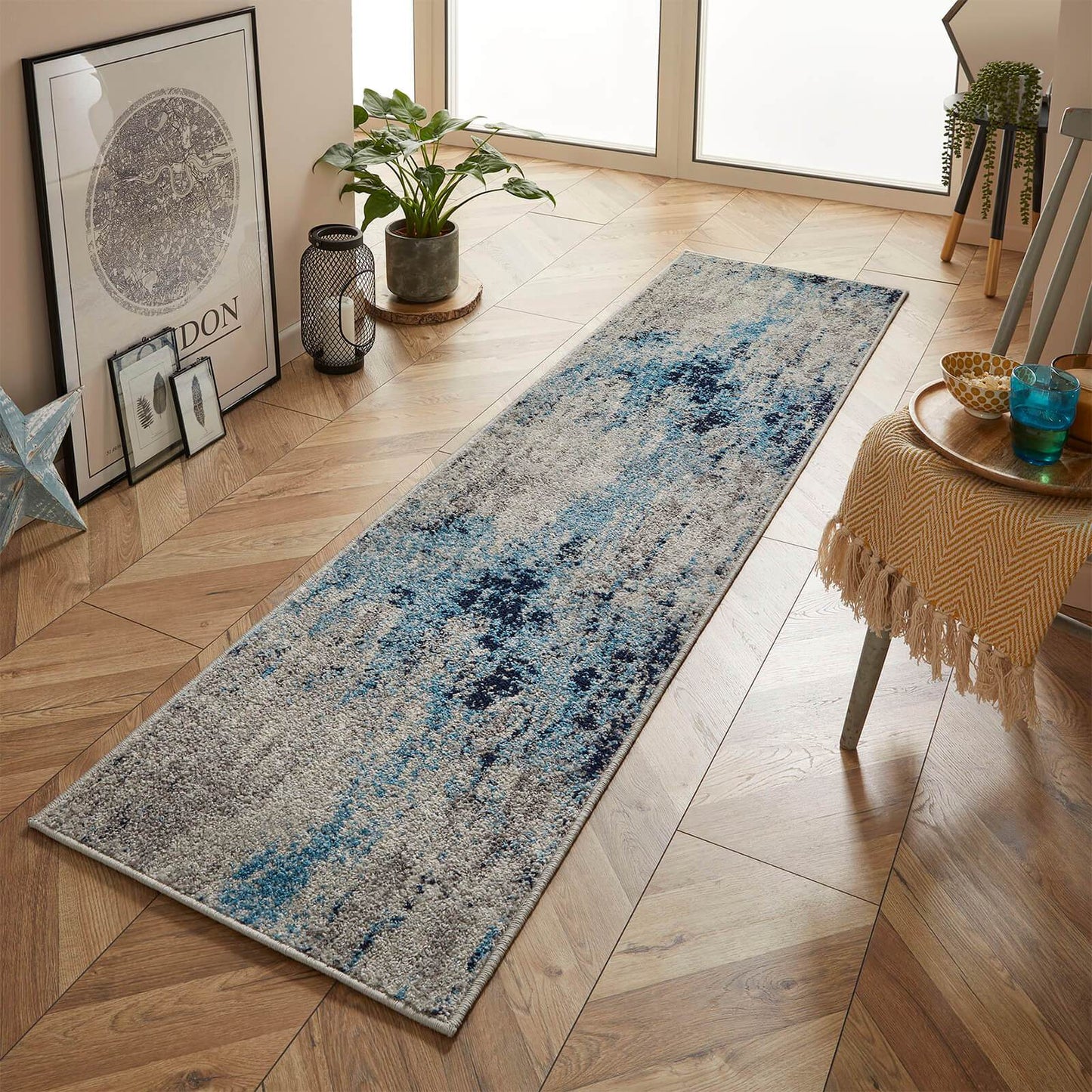 Gilbert 90 L Blue Abstract Rugs