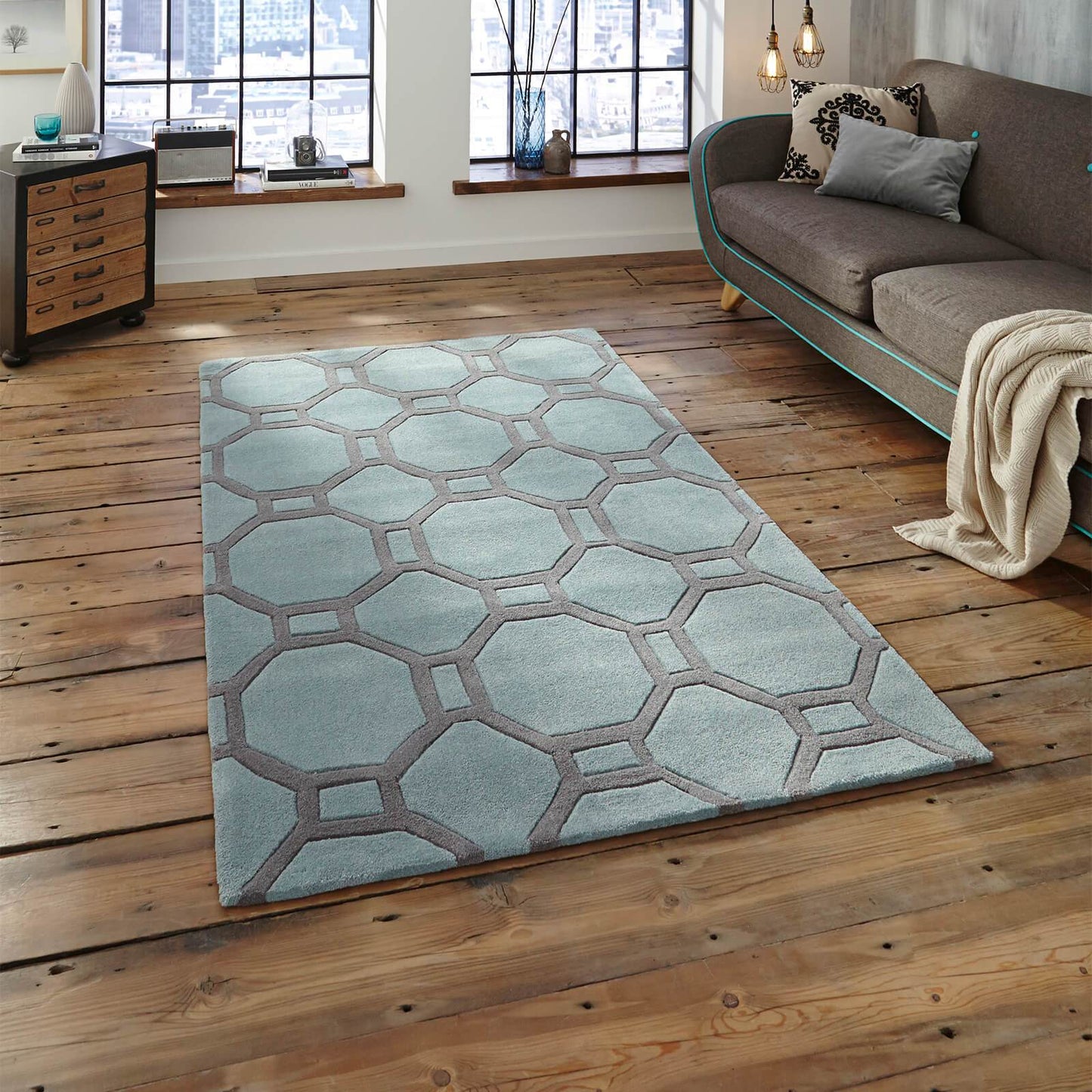 Think Rugs Hong Kong 4338 Blue / Grey Rug
