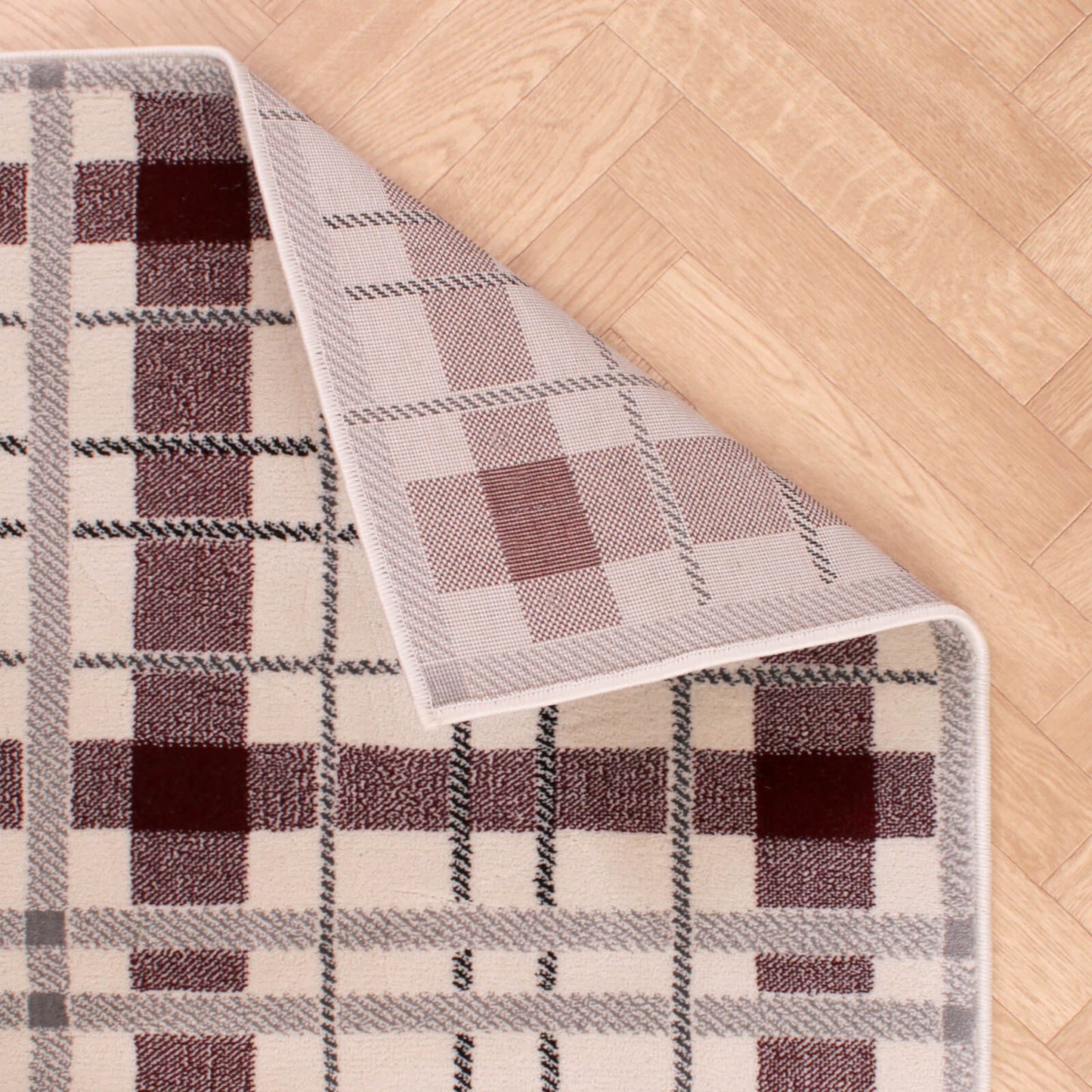 Ultimate Home Living Tartan Check Cream Red Rug