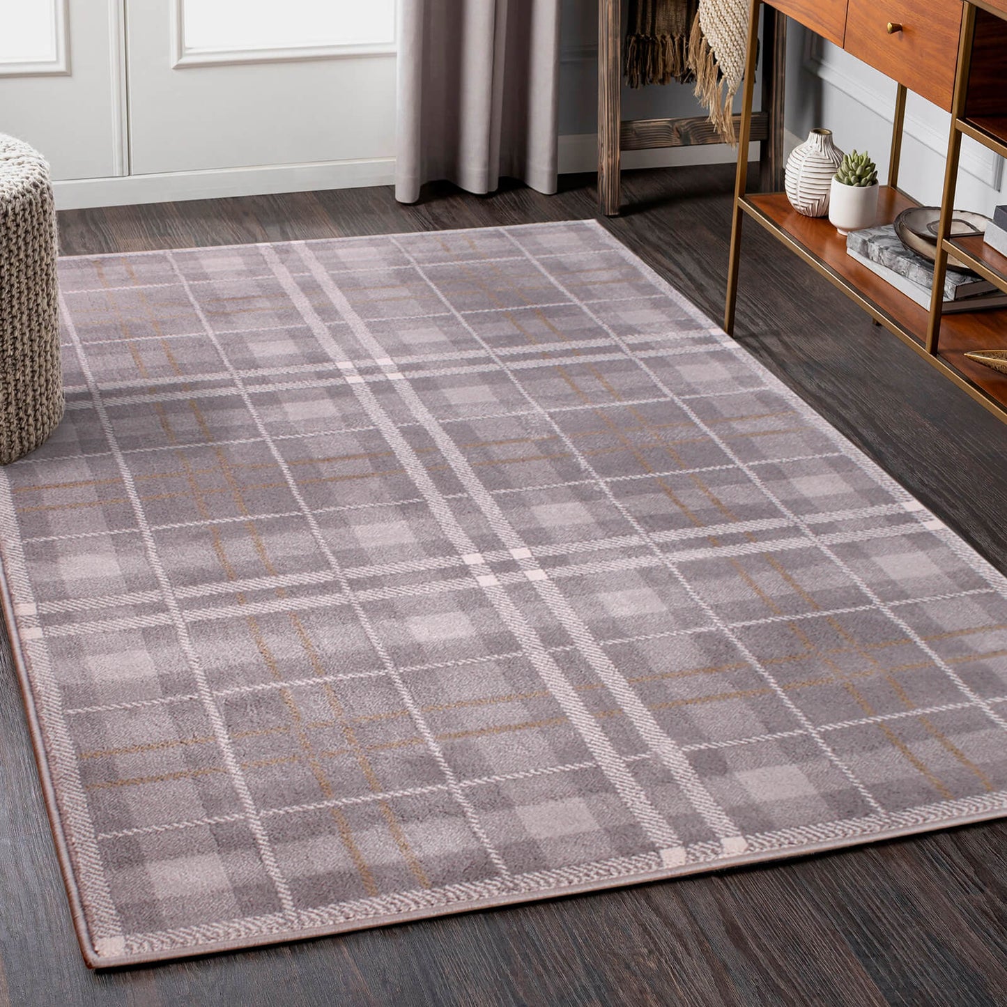 Ultimate Home Living Tartan Check Grey Ochre Rug