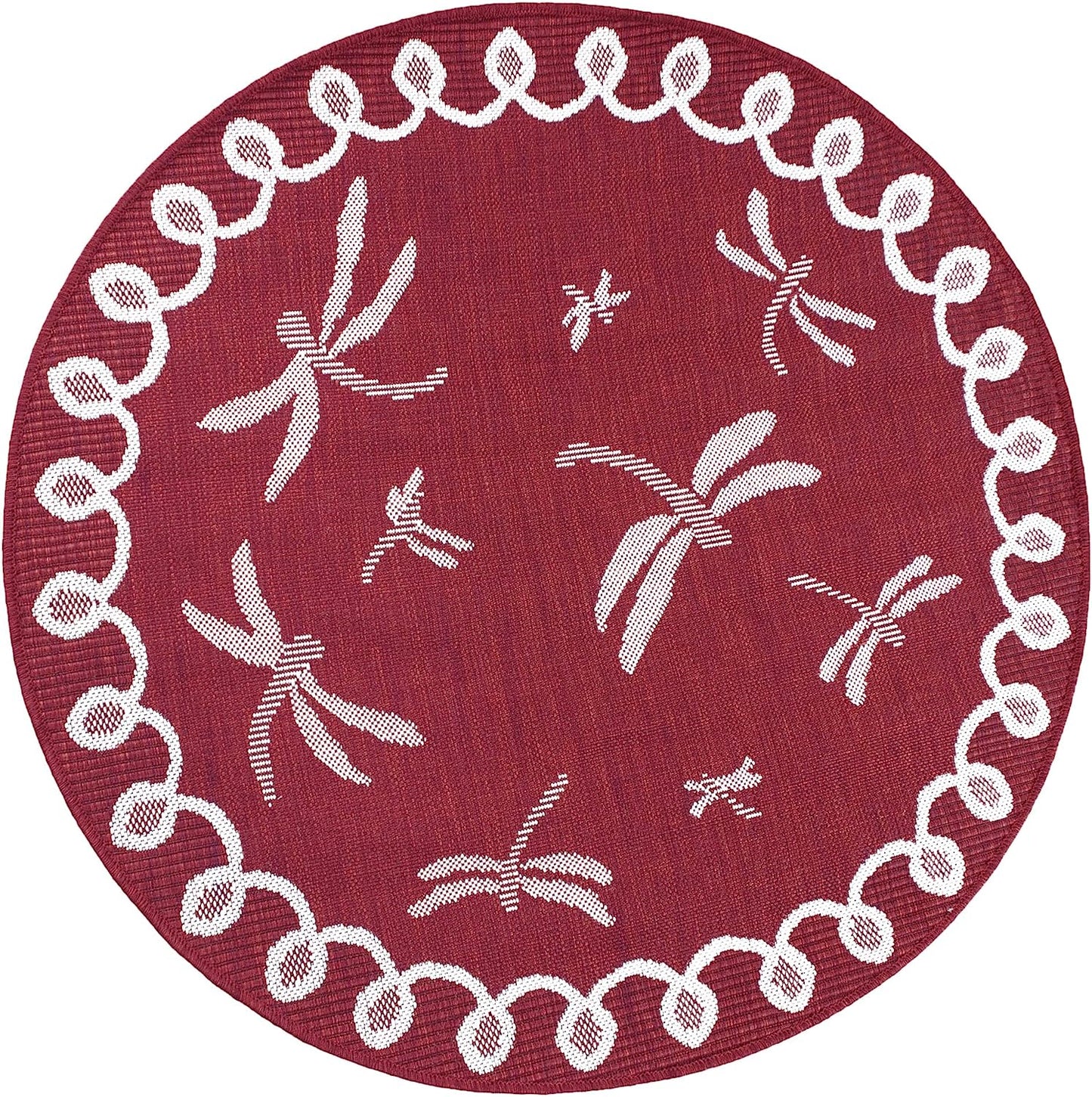 Terrace Dragonfly Bordeaux Red Circle Modern Rugs