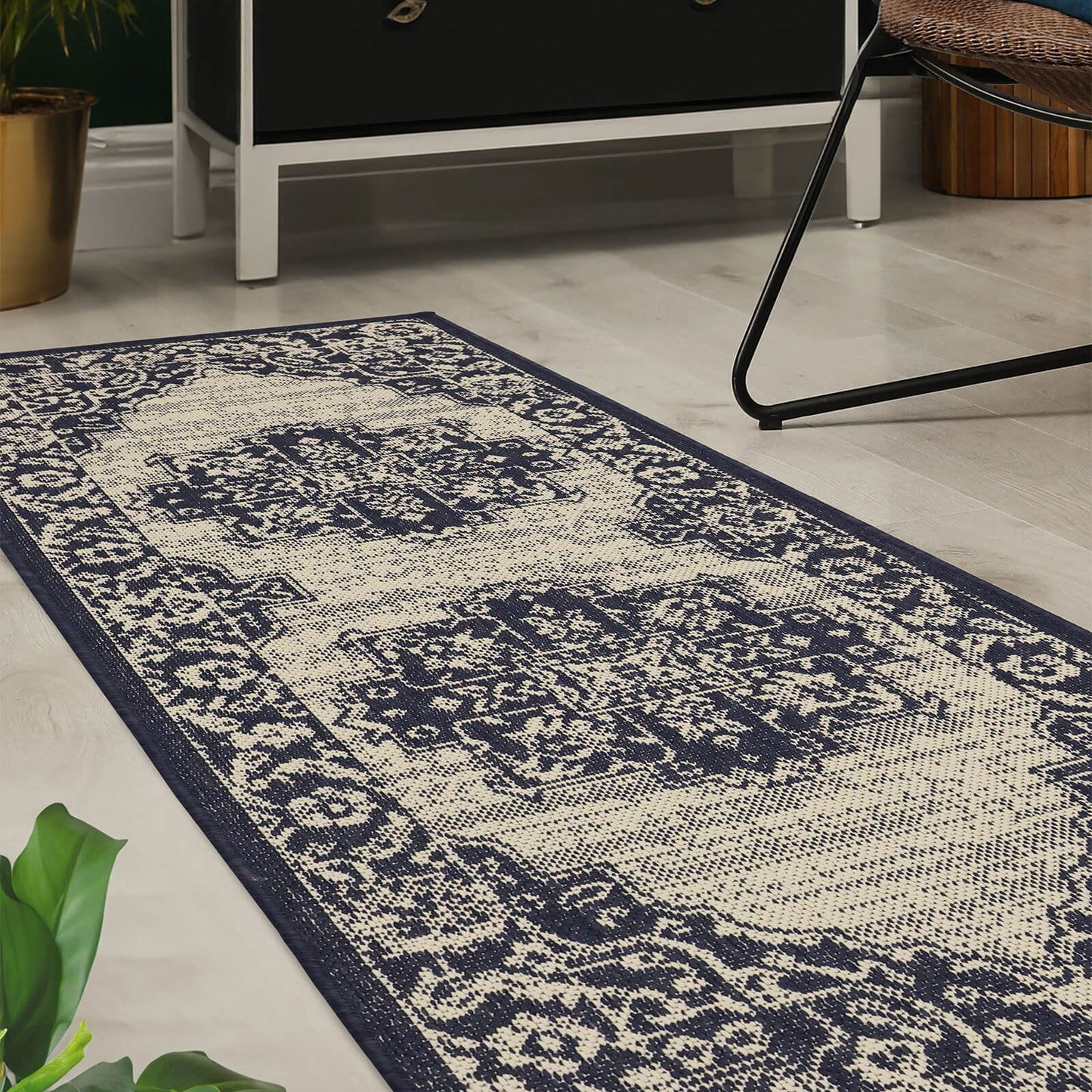 Flatweave Gel Medallion Navy Rug