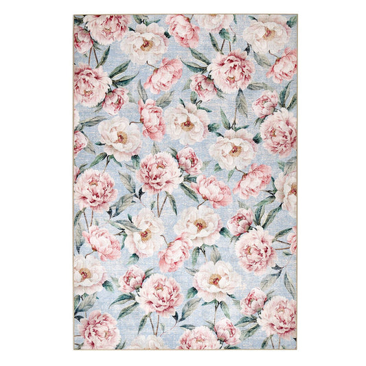 Hug Rug Eco-Washable Blooming Peonies Powder Blue Rug