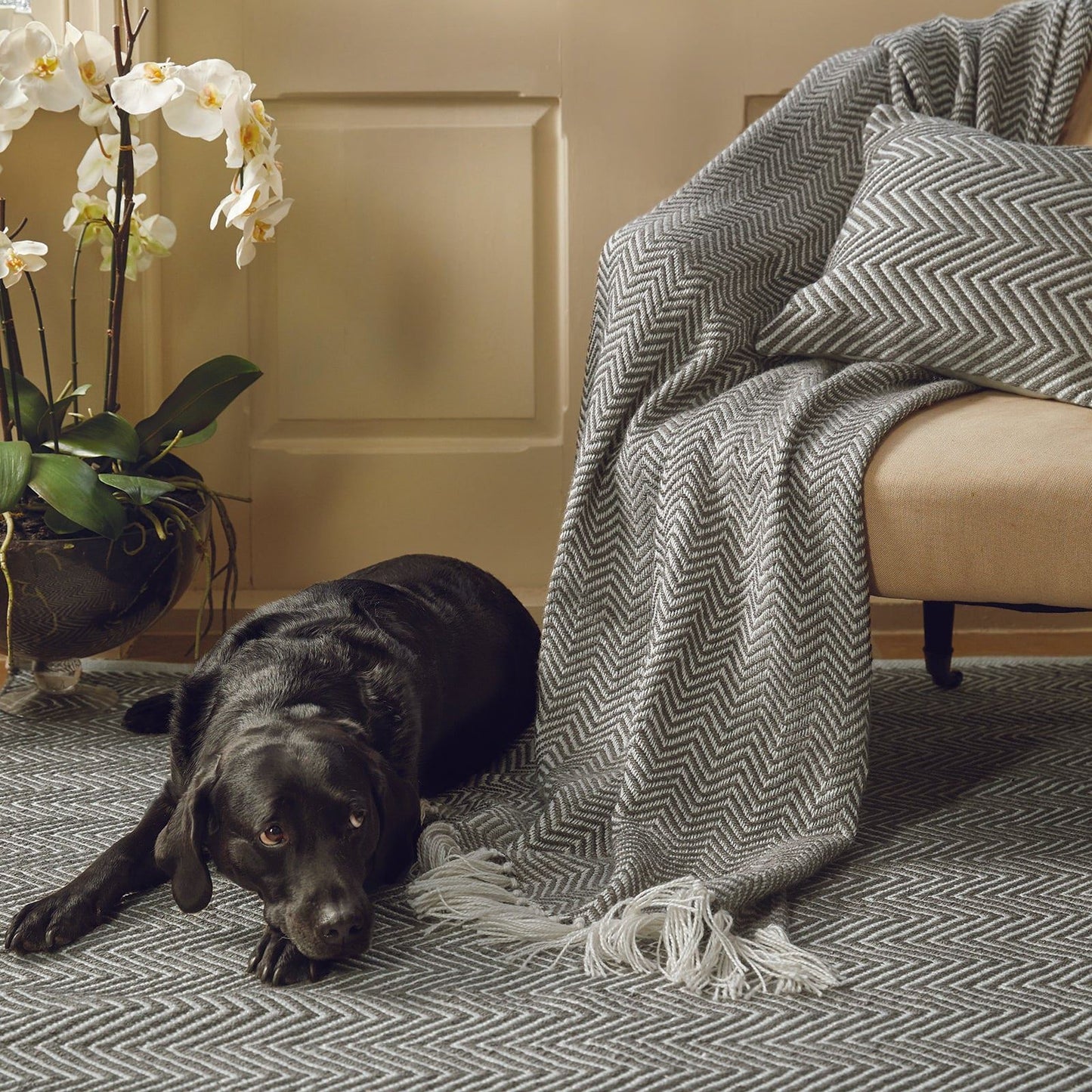 Hug Rug Woven Herringbone Throw Warm Grey 130X180 Rug