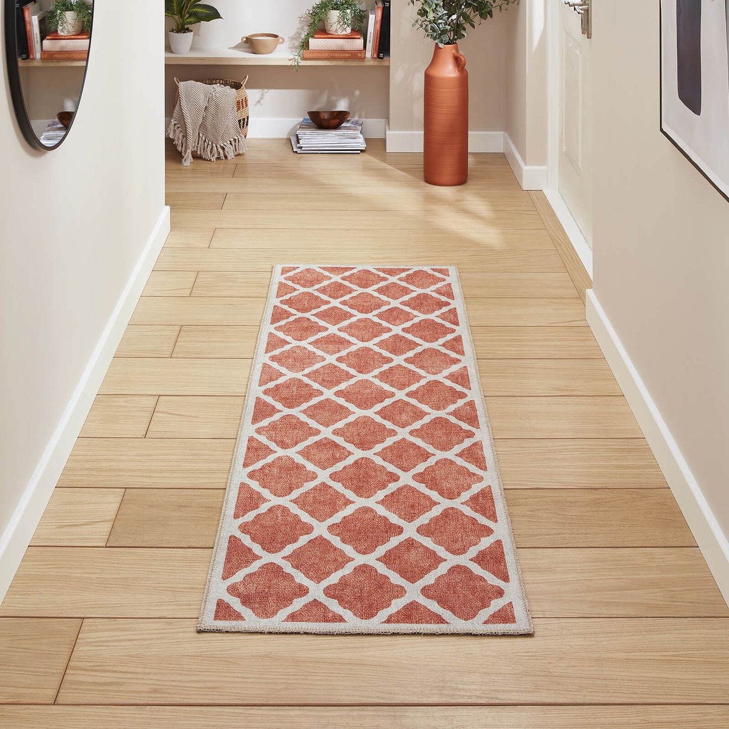 Coral H1063 Orange Modern Washable Rug