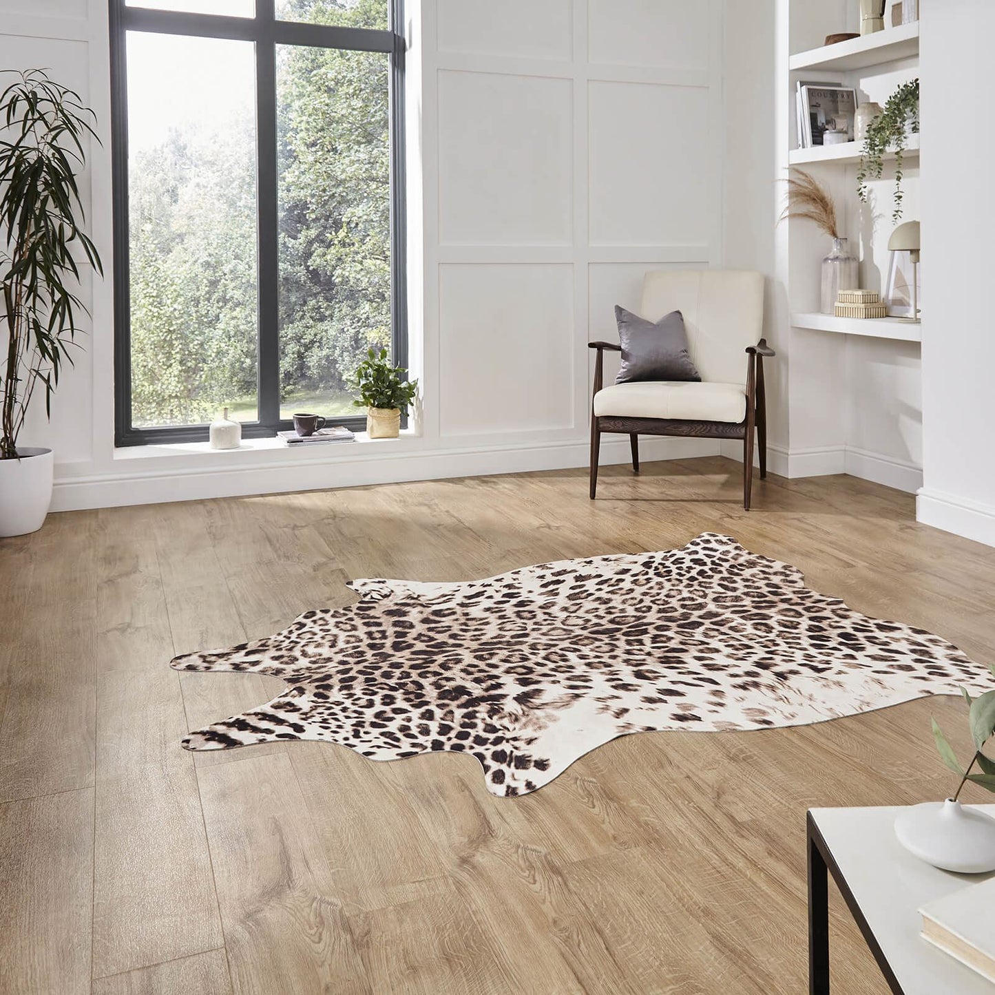 Faux Leopard Print Brown/Beige Shaggy Rug