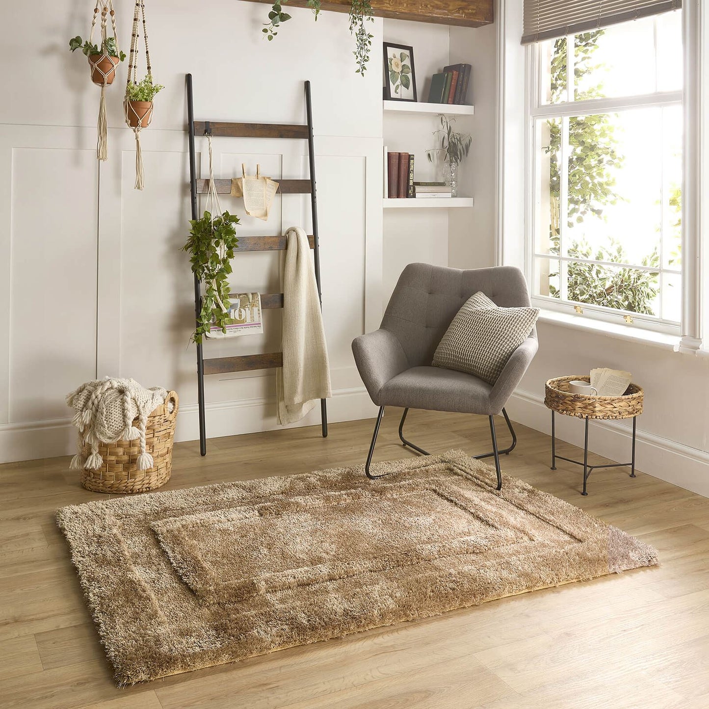 Frame Beige Plain Rugs