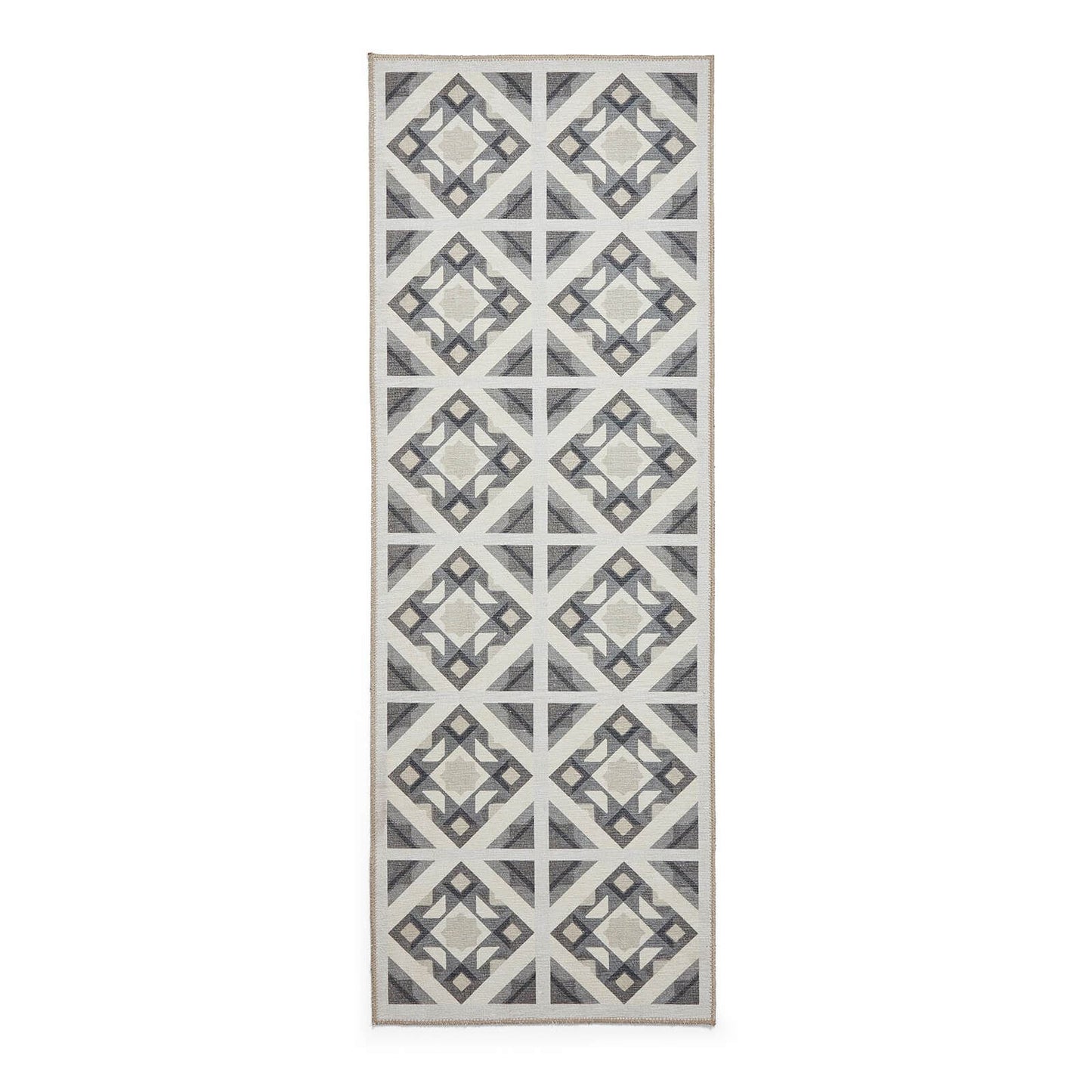 Victoria H1187 Grey/Beige Washable Rug - 75 x 230cm Hall Runner