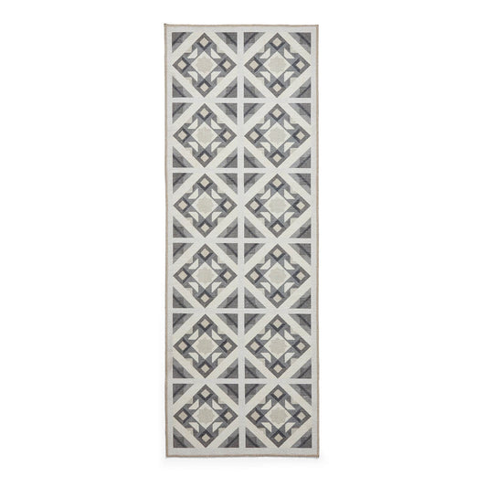 Victoria H1187 Grey/Beige Washable Rug - 75 x 230cm Hall Runner