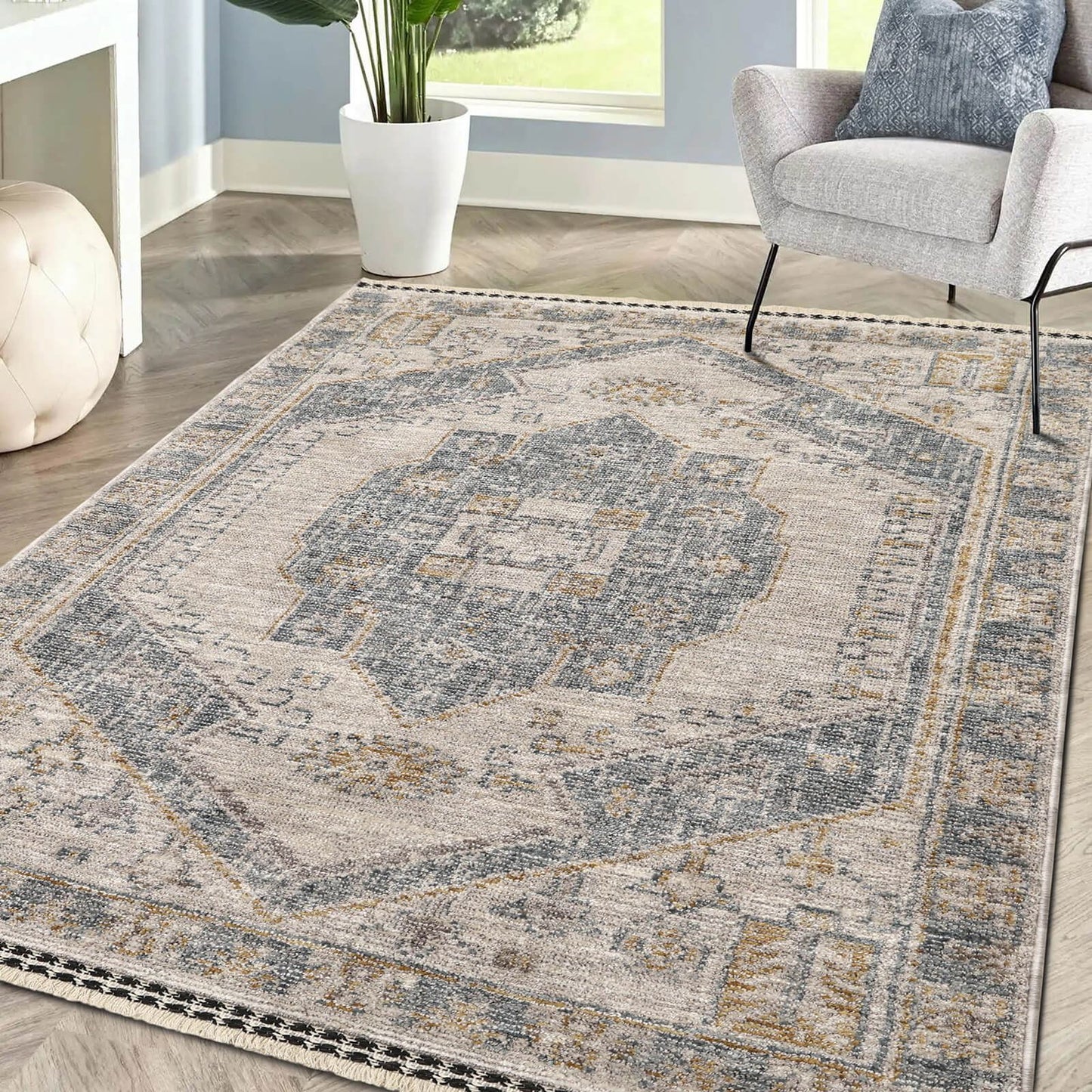 Mateo Medallion Blue Vintage Rug