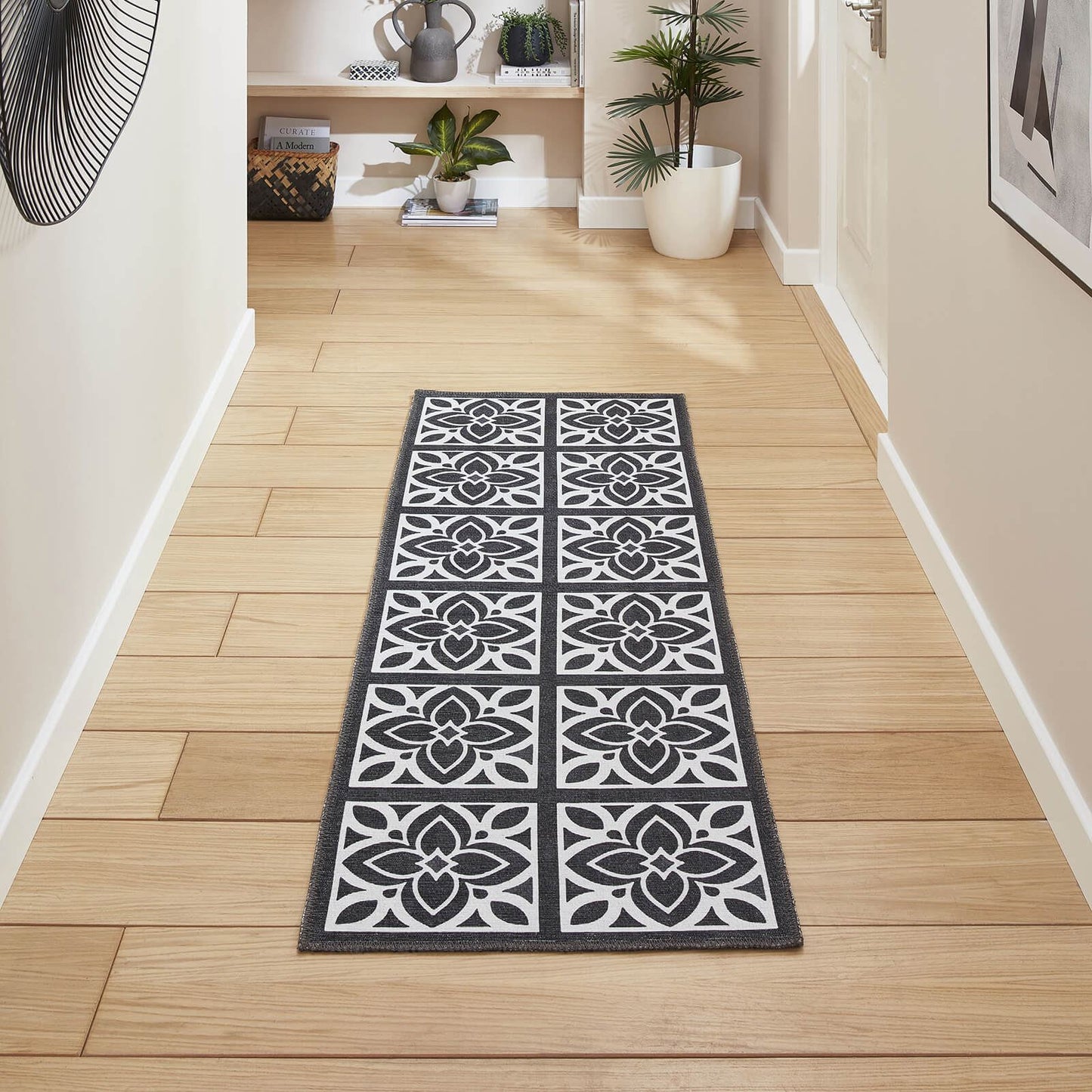 Victoria H1191 Dark Grey  Washable Rug - 75 x 230cm Hall Runner