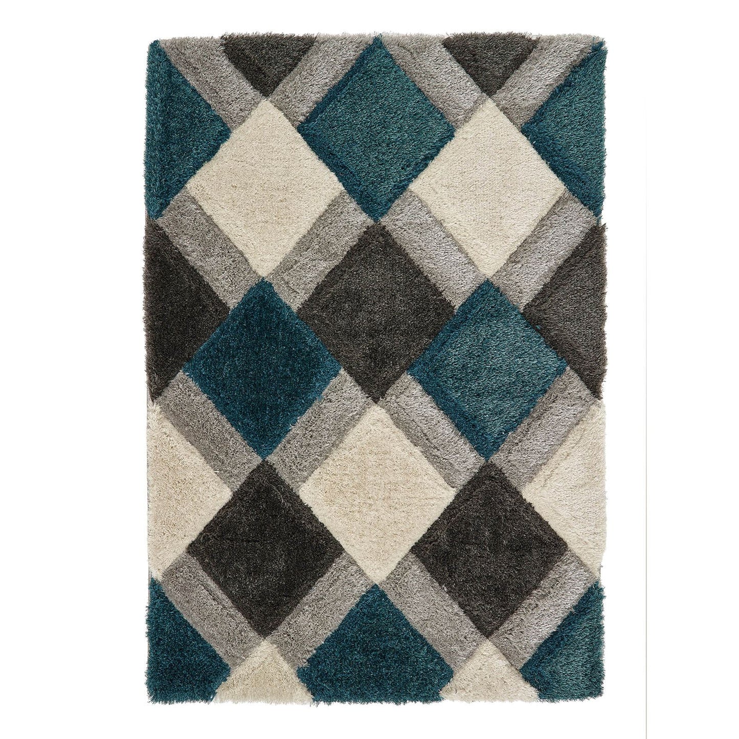 3D Geo Shaggy Teal Modern Rugs