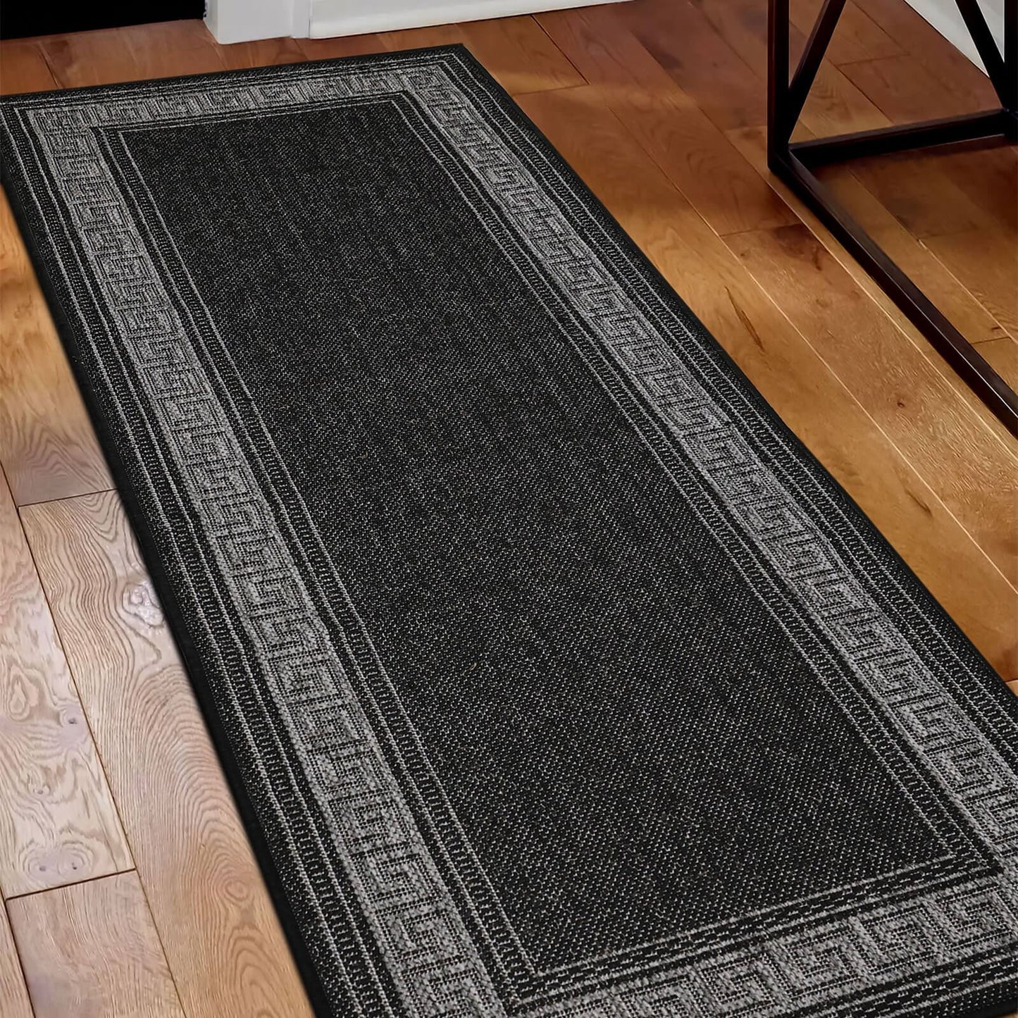 Flatweave Gel Greek Key New Black Rug