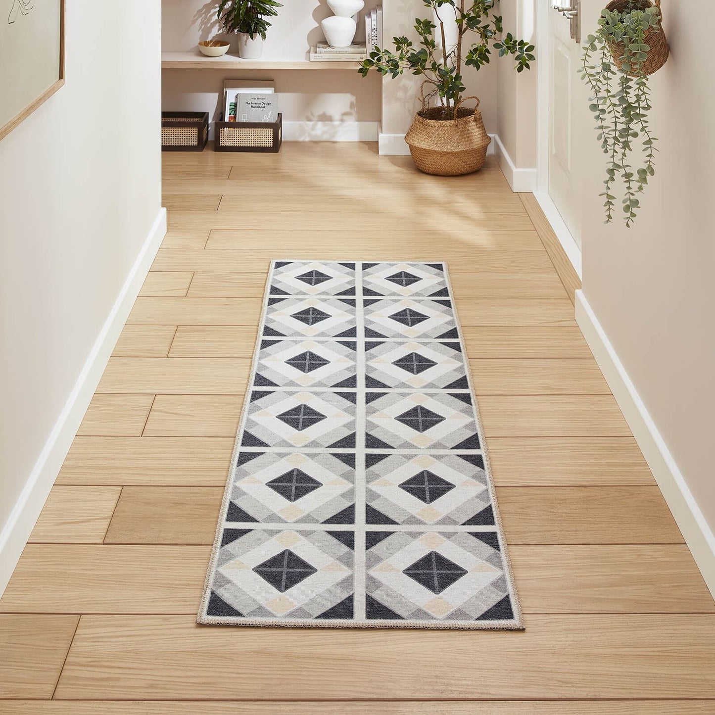 Victoria H1190 Grey/Beige Washable Rug - 75 x 230cm Hall Runner