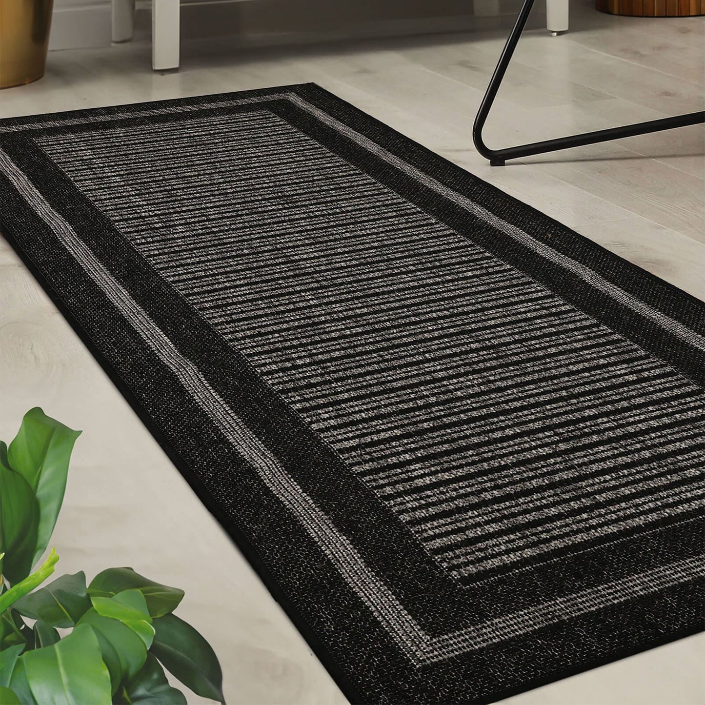 Flatweave Gel Border Black Rug