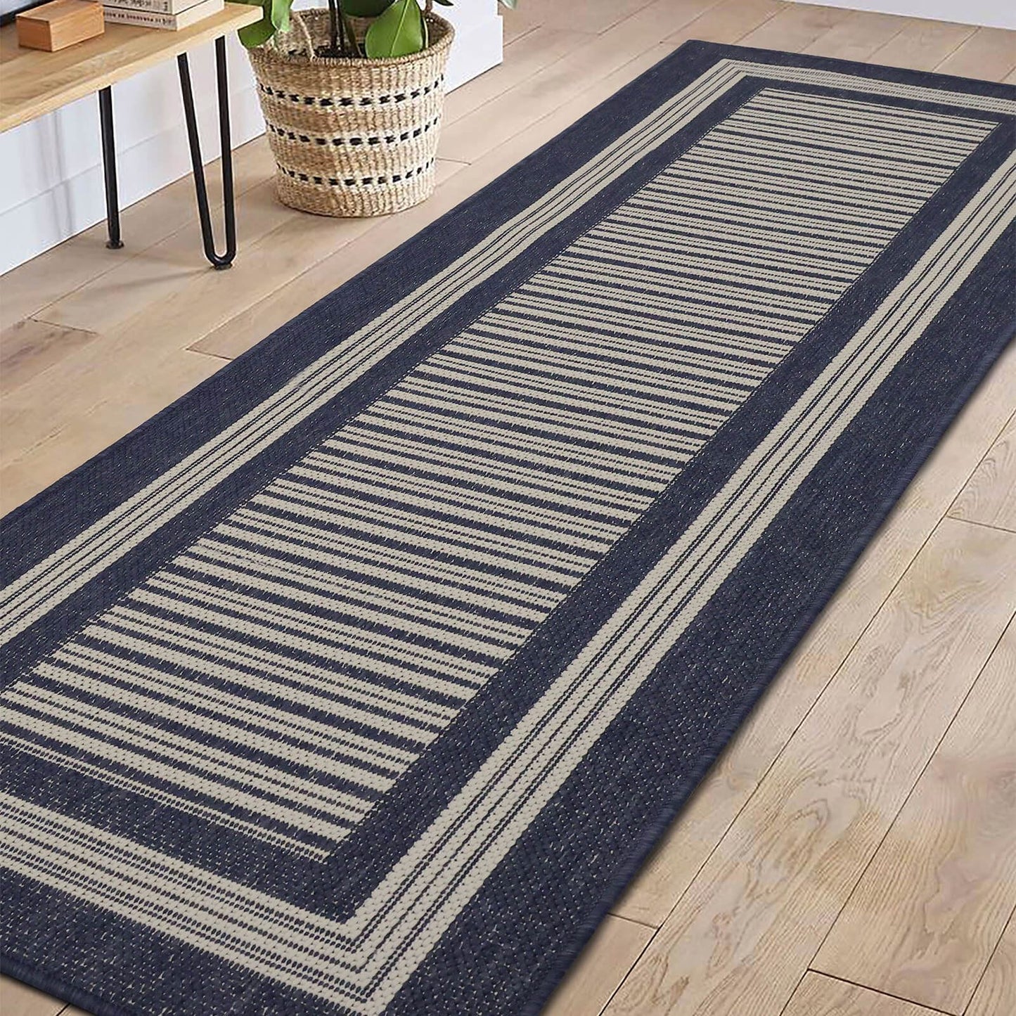 Flatweave Gel Border Navy Rug