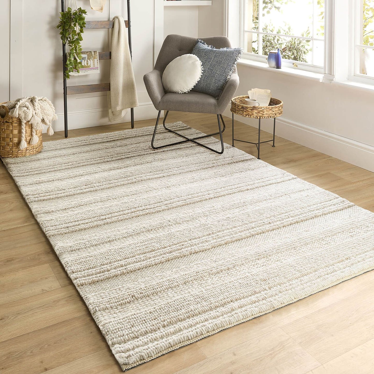 Chunky Knit Cream Plain Rugs