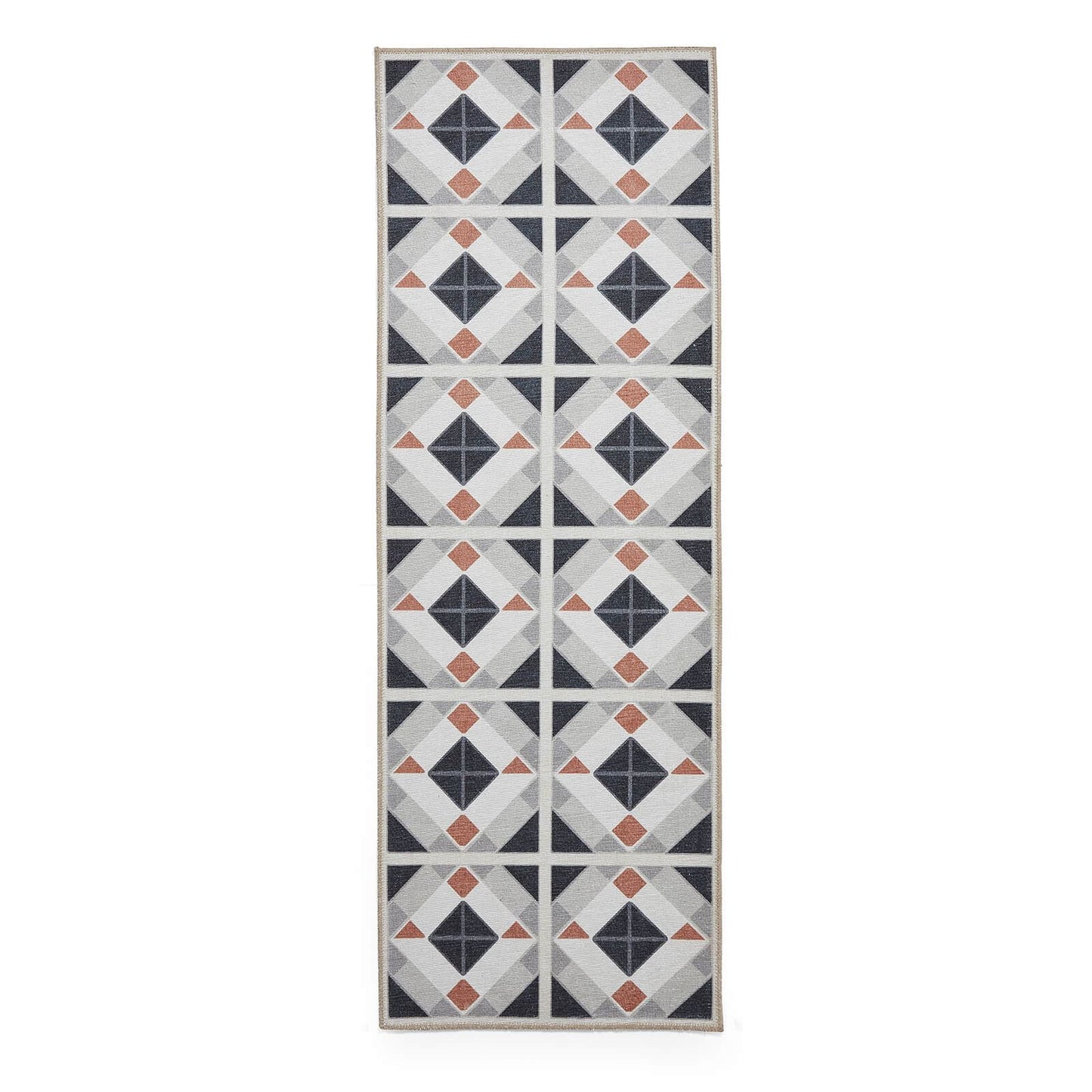 Victoria H1190 Grey/Orange Washable Rug - 75 x 230cm Hall Runner