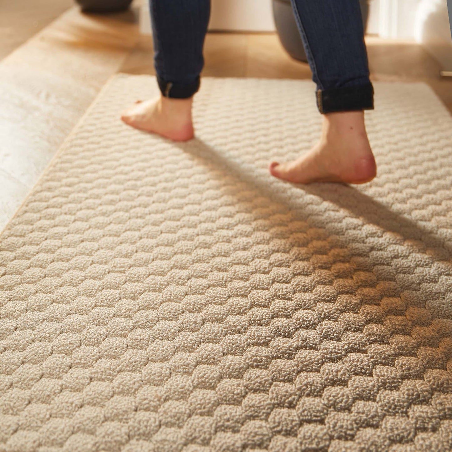 My Mat Sculptured Washable Honeycomb Ivory Rug