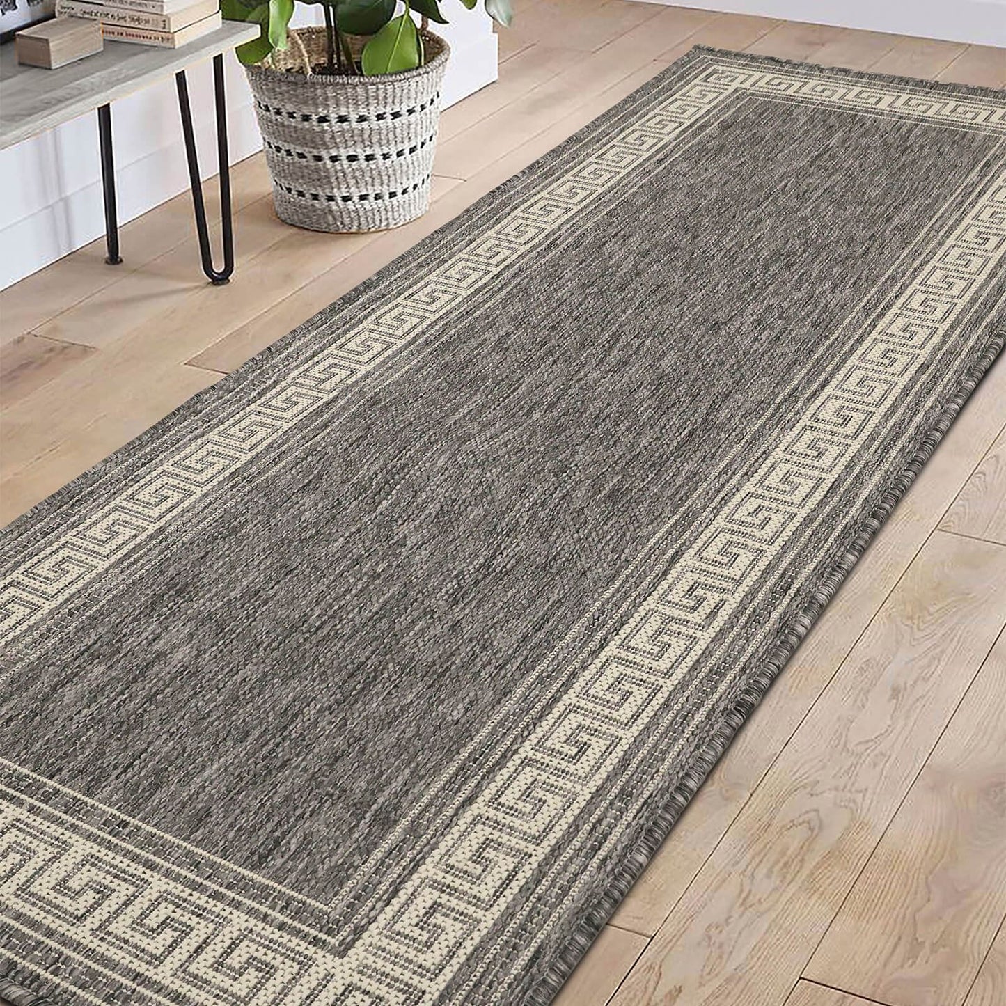 Flatweave Gel Greek Key Steel Grey Rug