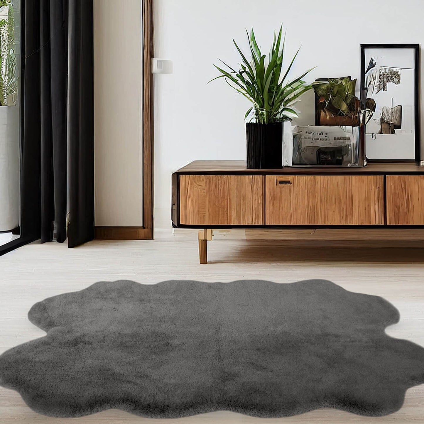 Luxury Faux Fur Grey Plain Rug