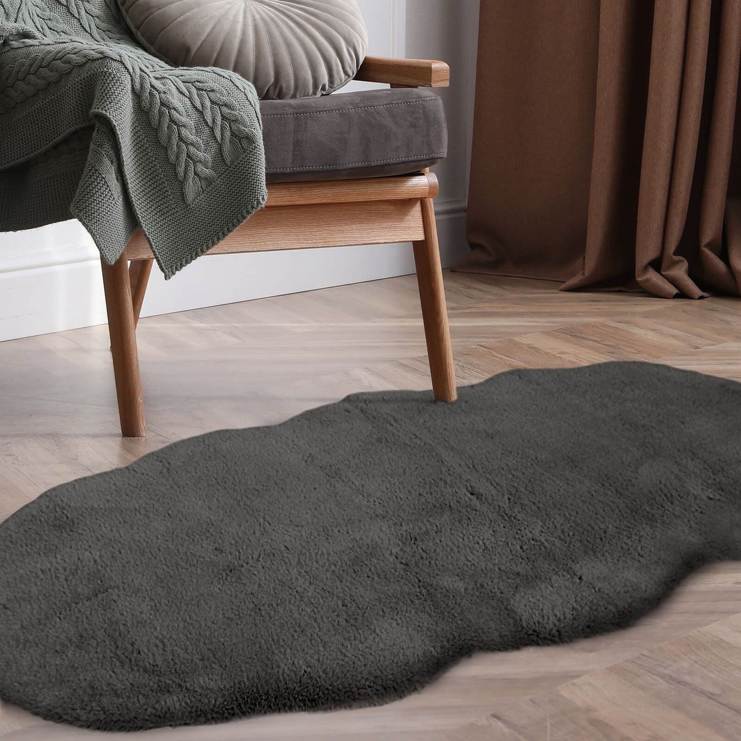 Luxury Faux Fur Grey Plain Rug