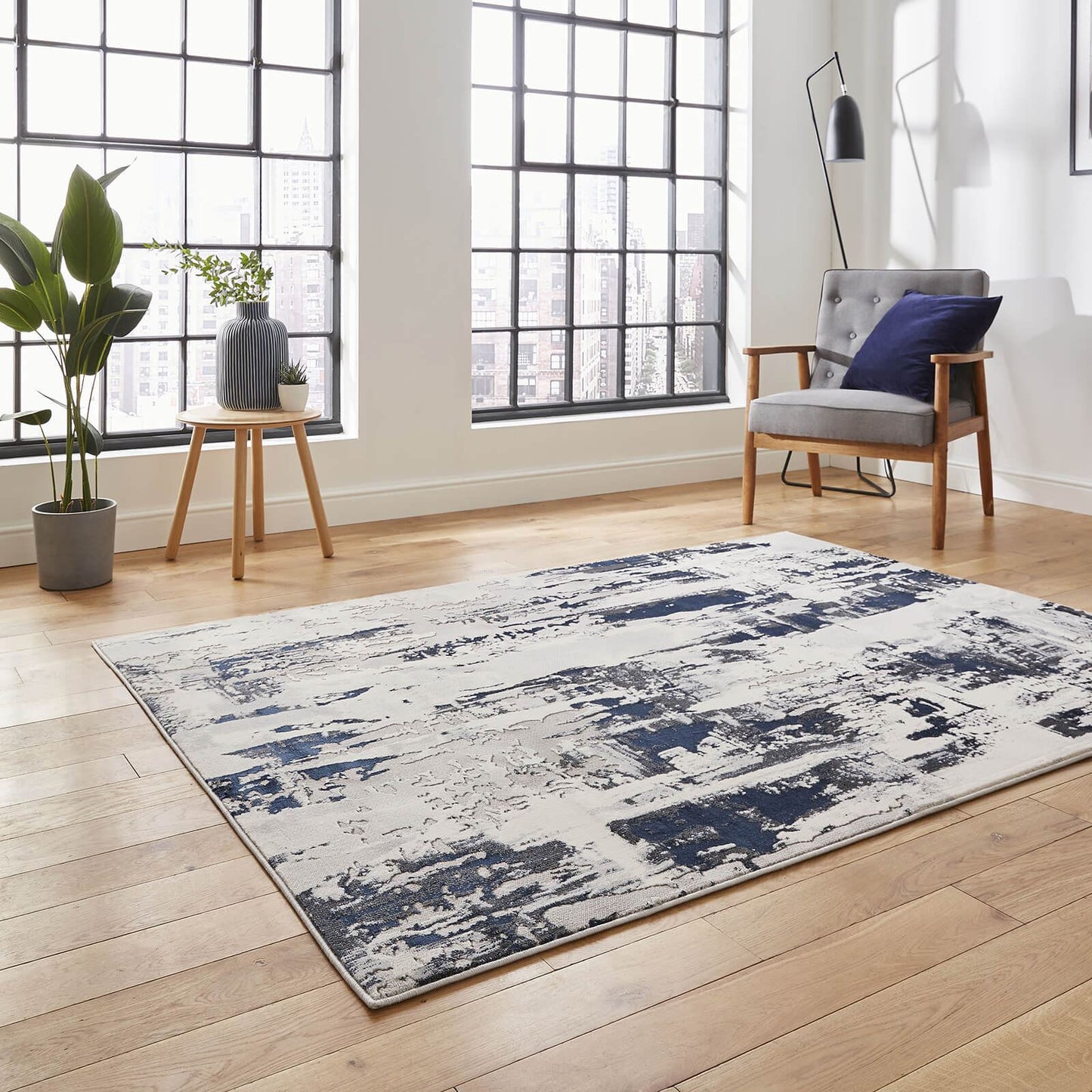 Apollo GR579 Grey/Navy Modern Rug