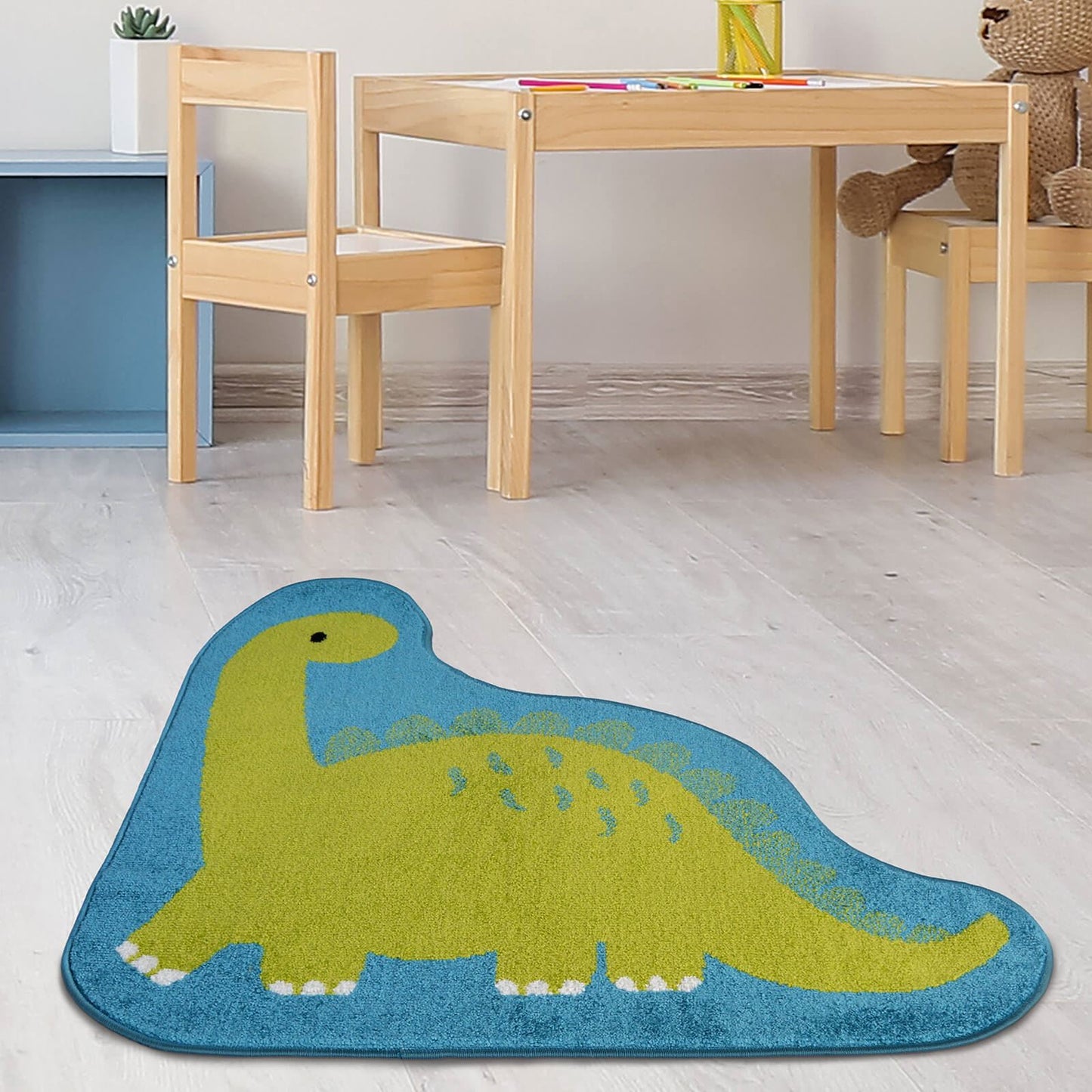 Colour Pop Dino Green Kids Rug - 100 X 100cm (3ft 2" x 3ft 2")