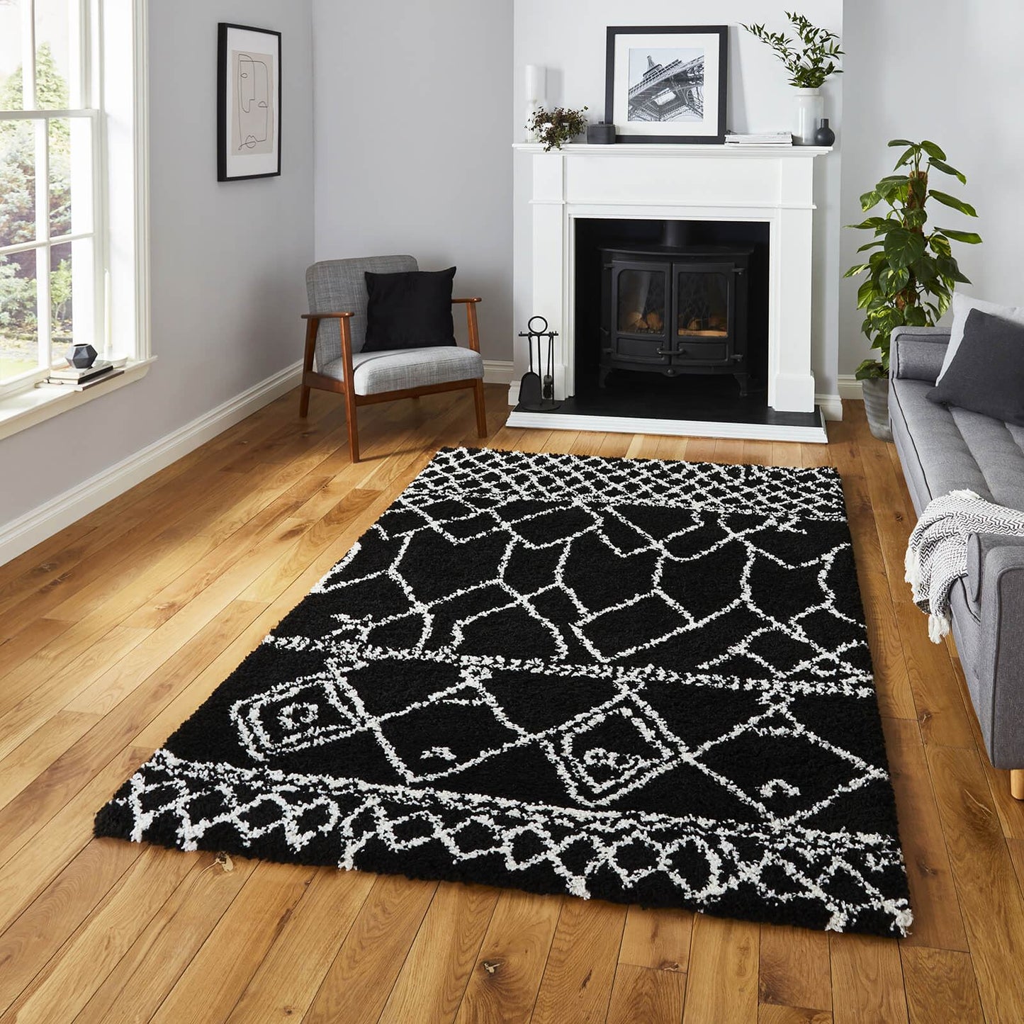 Scandi Berber G276 Black/White Shaggy Rug