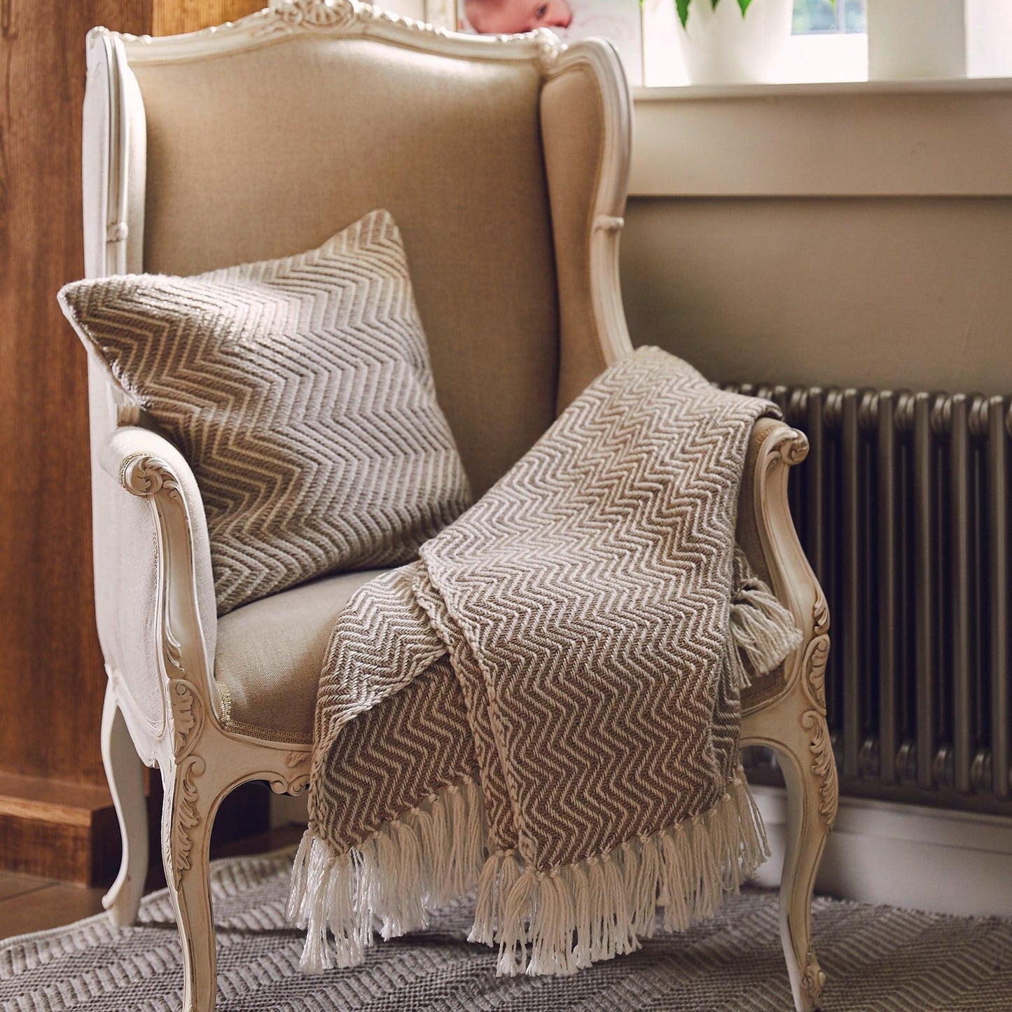 Hug Rug Woven Herringbone Throw Natural 130X180 Rug