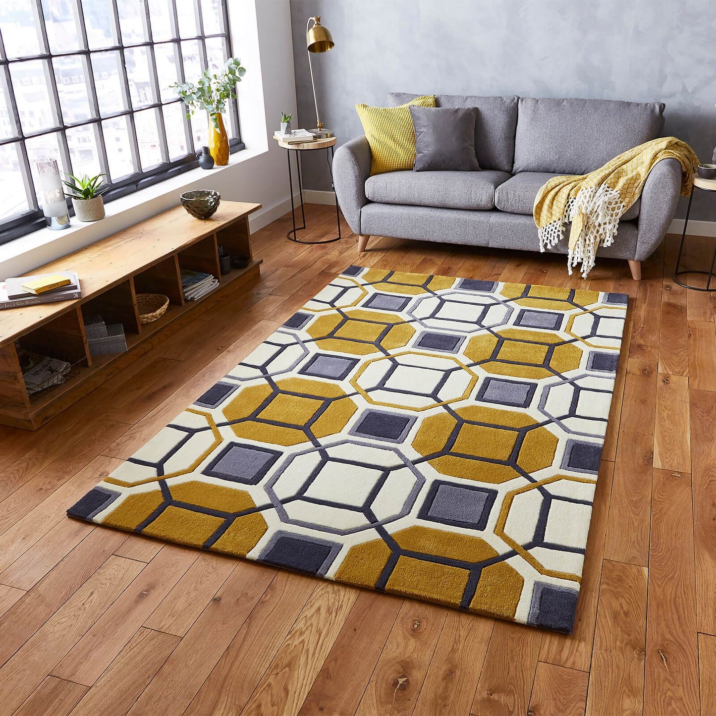 Hong Kong 9238 Ivory/Yellow Modern Rug