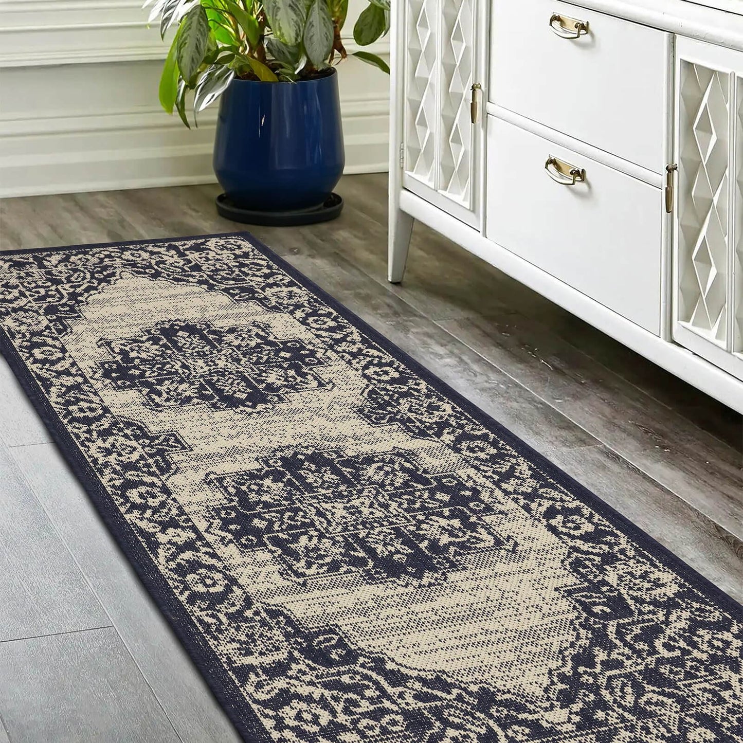 Flatweave Gel Medallion Navy Rug