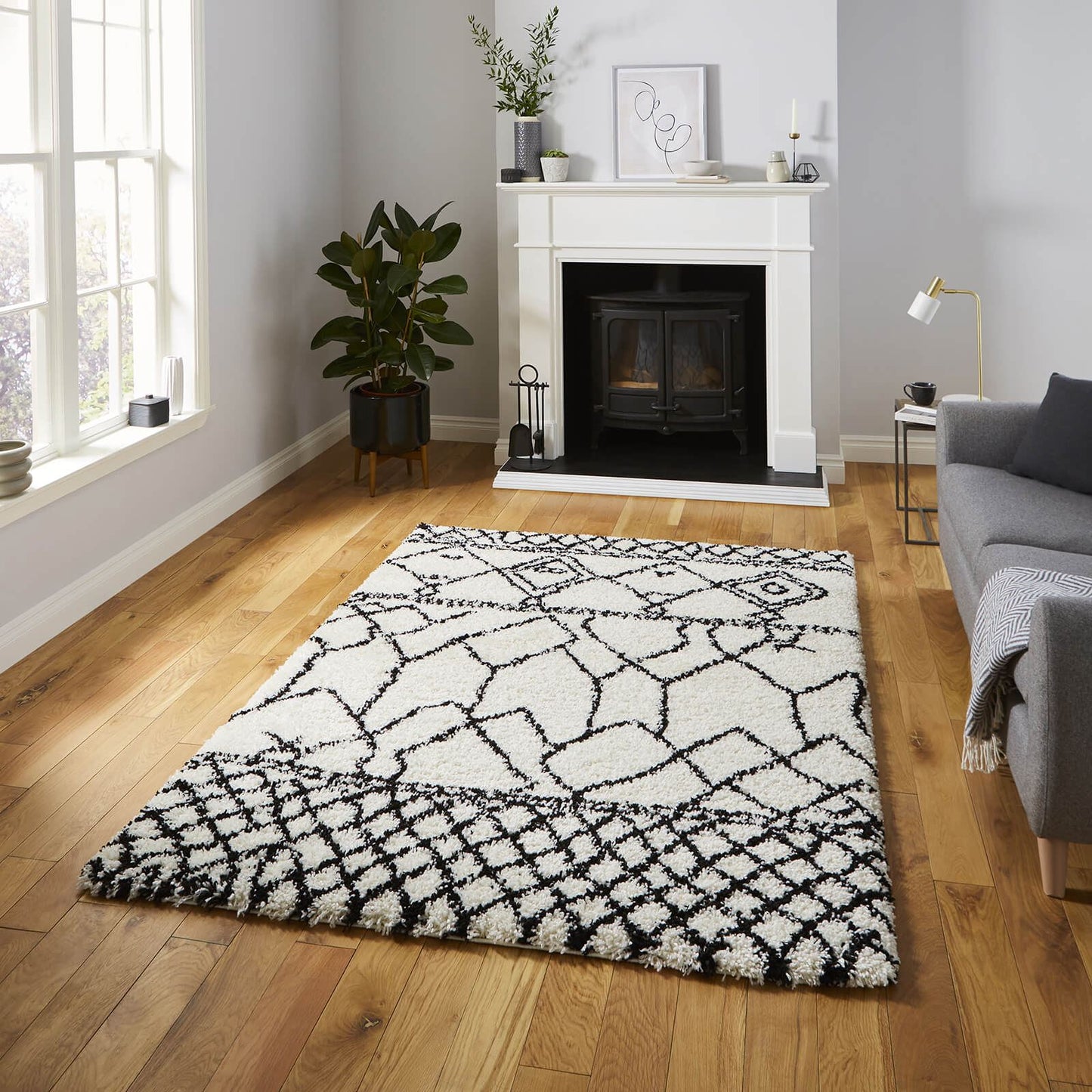 Scandi Berber G276 White/Black Shaggy Rug