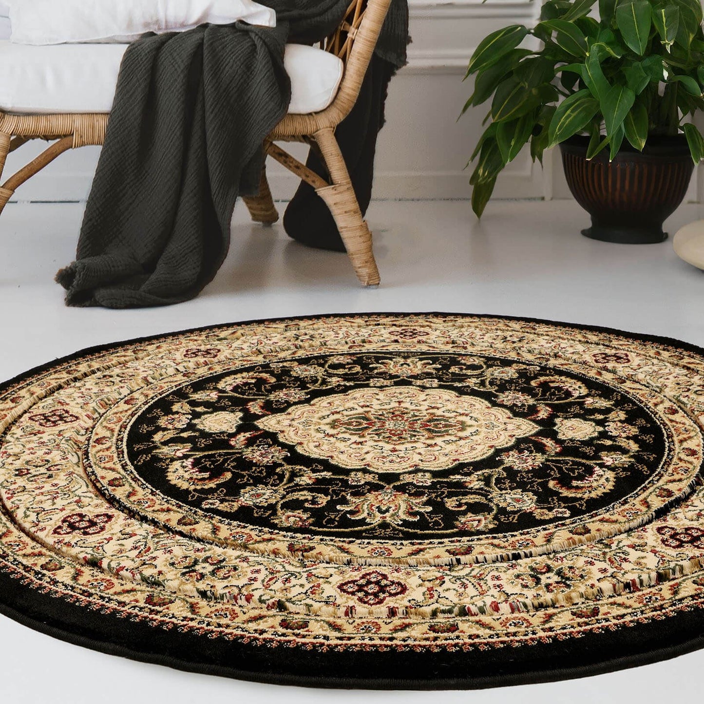 Victoria Traditional Black Classical Rug
